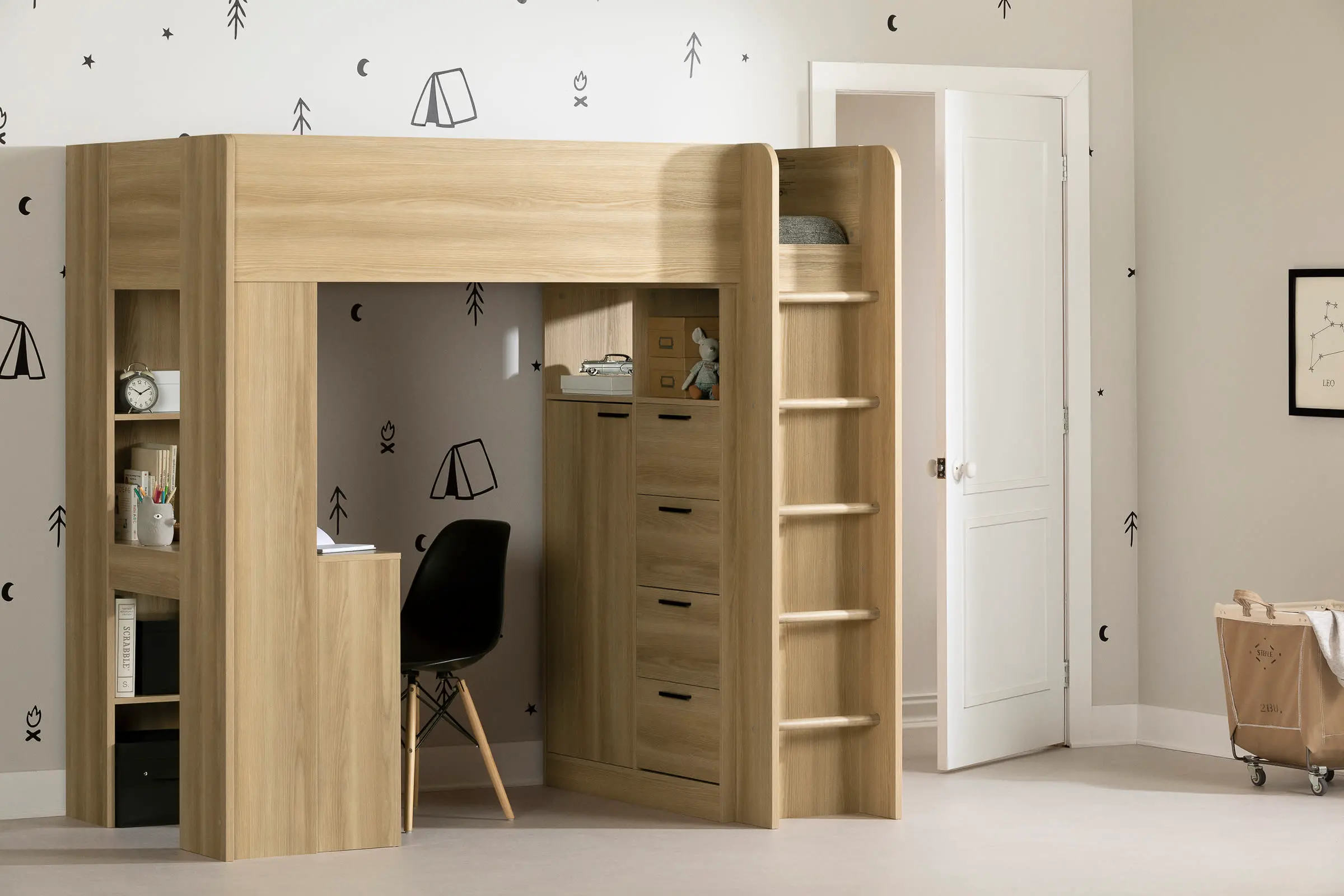 13458 Logik Natural Twin Loft Bed with Desk - South Shore-2