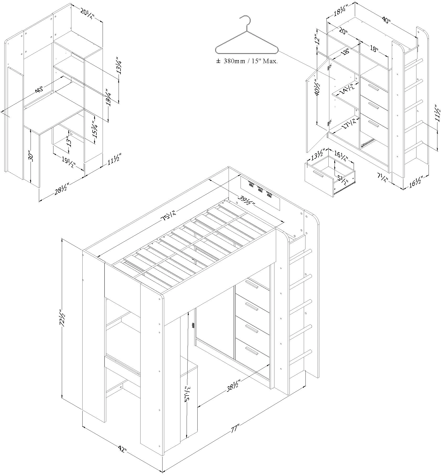 13458 Logik Natural Twin Loft Bed with Desk - South Shore-3
