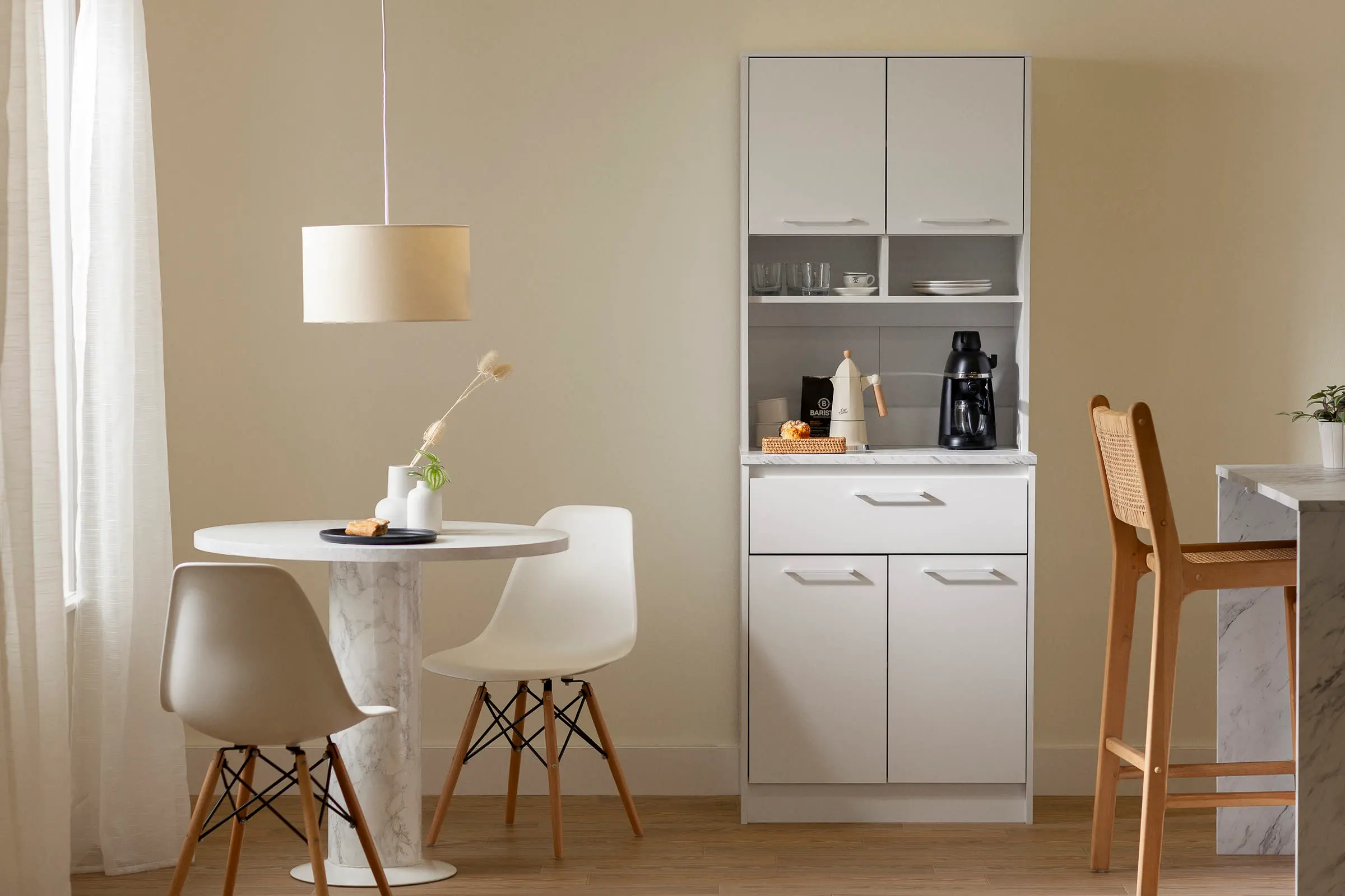 15124 Myro White Marble and White Pantry Cabinet - South Shore-3