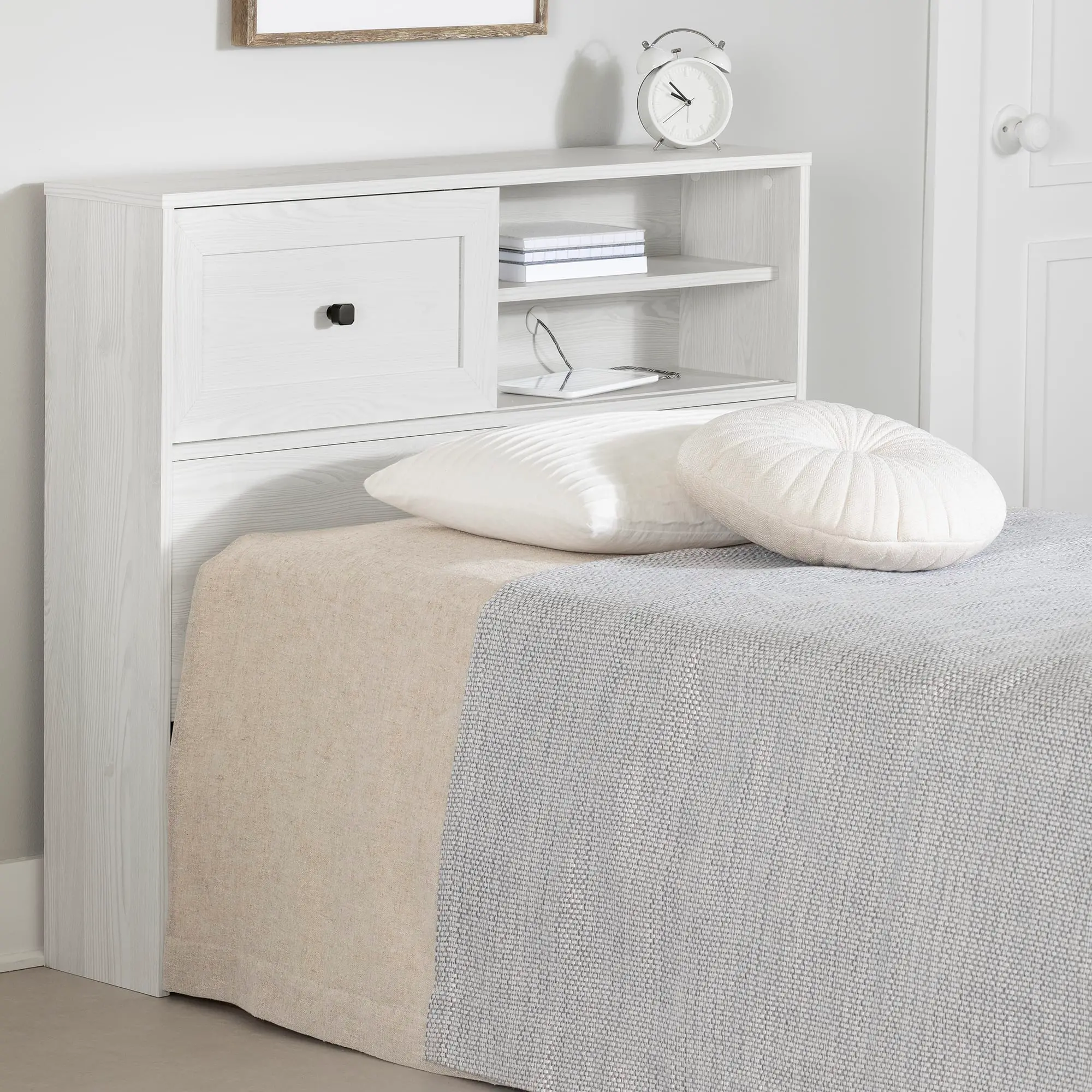 15433 Hazen White Twin Bookcase Headboard - South Shore-2