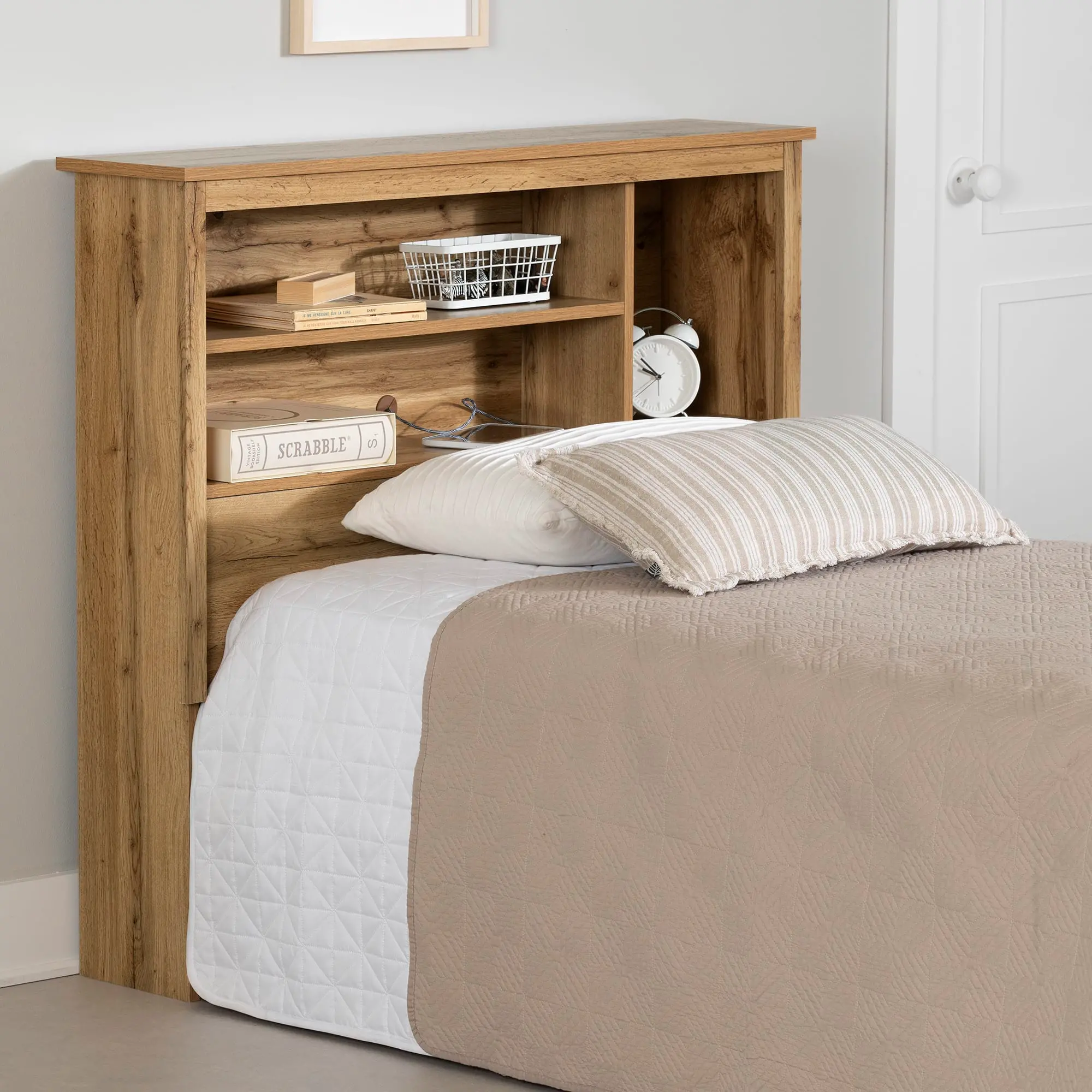 South Shore Tassio Bookcase Headboard Twin Nordik Oak, image size:2000x2000