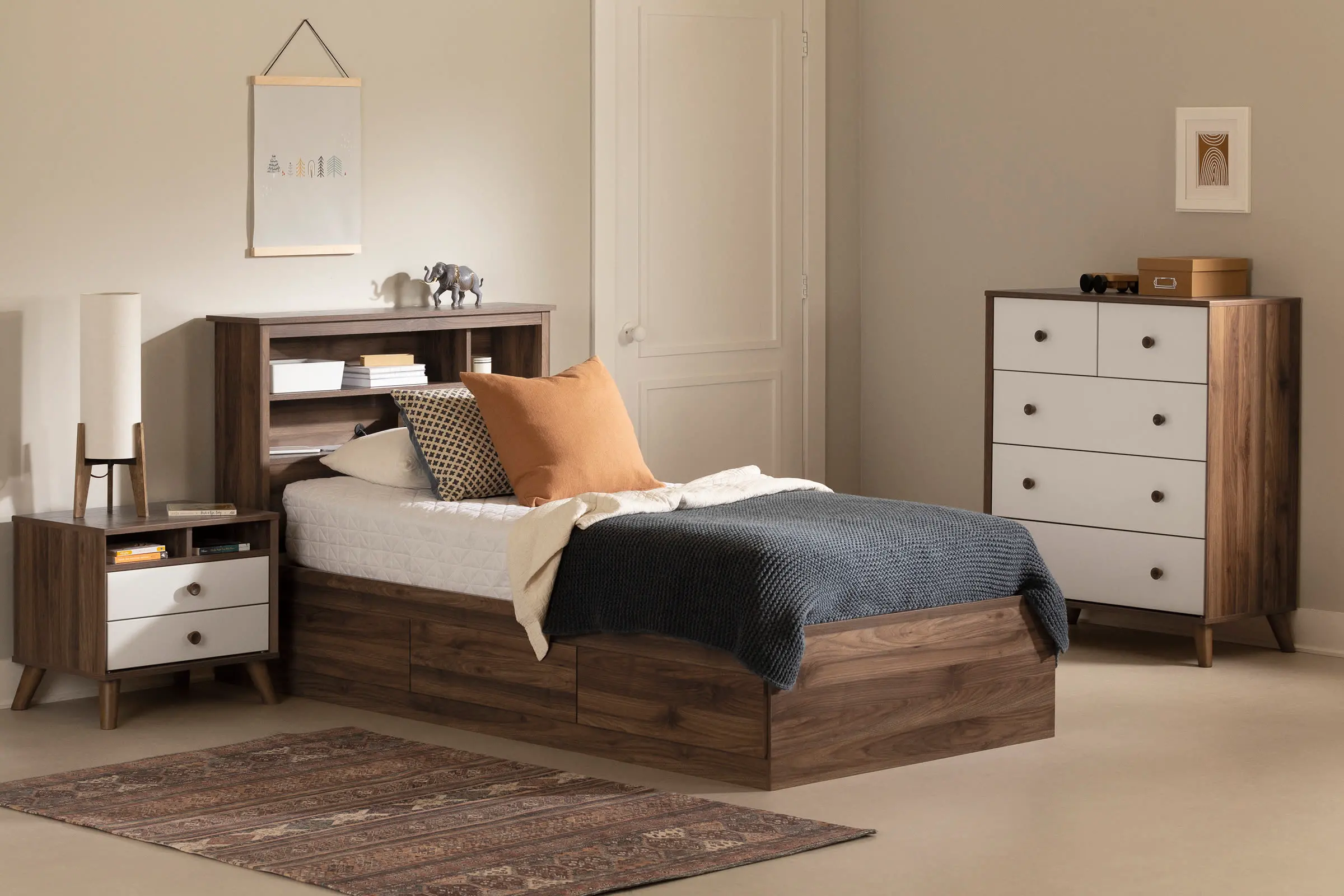 15443 Yodi Walnut Twin Storage Headboard - South Shore-5