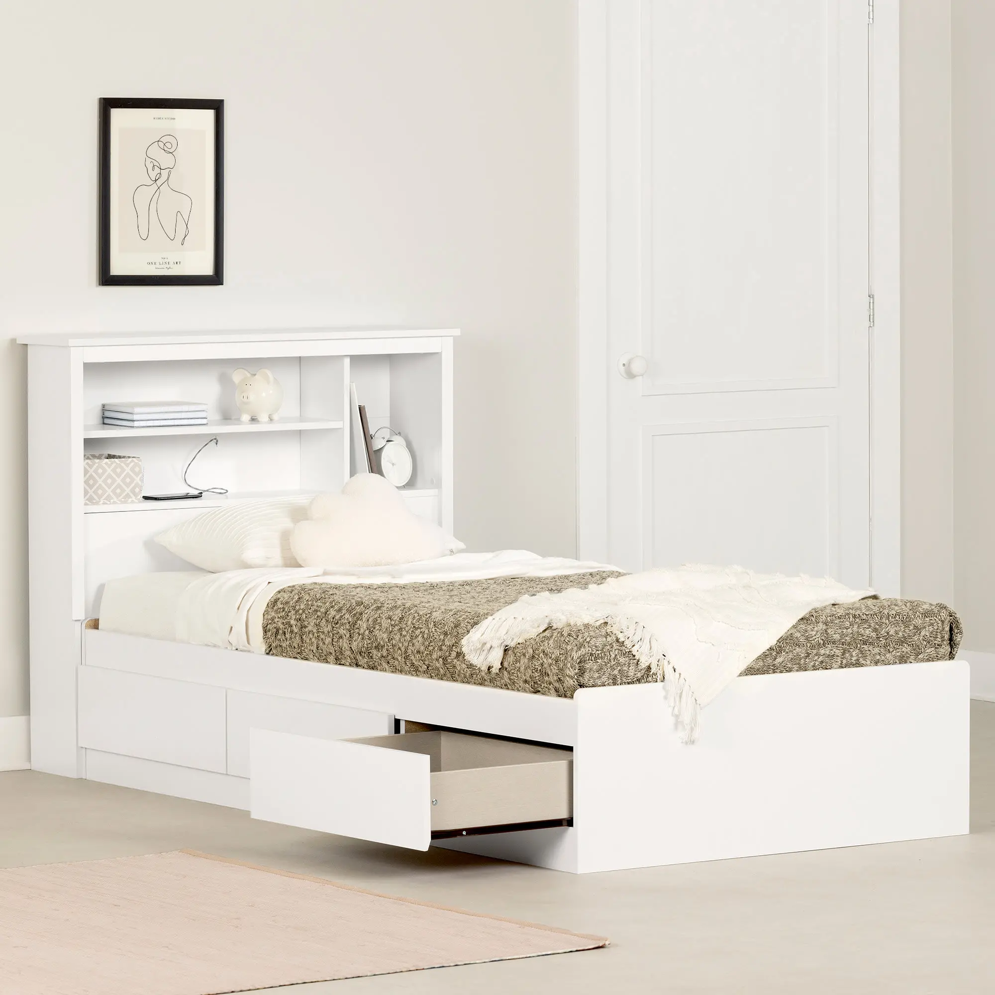 15668 Gramercy White Twin Bed and Headboard Set - South Shore-2
