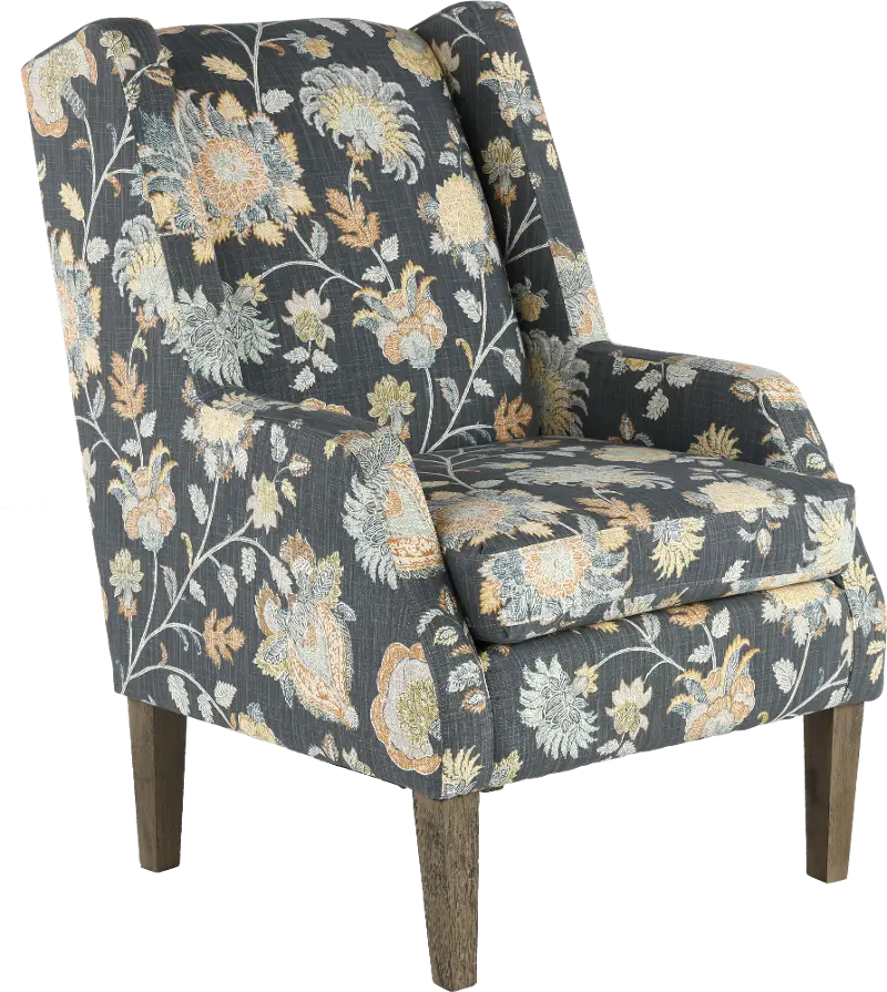 Whimsey Graphite Floral Wing Chair