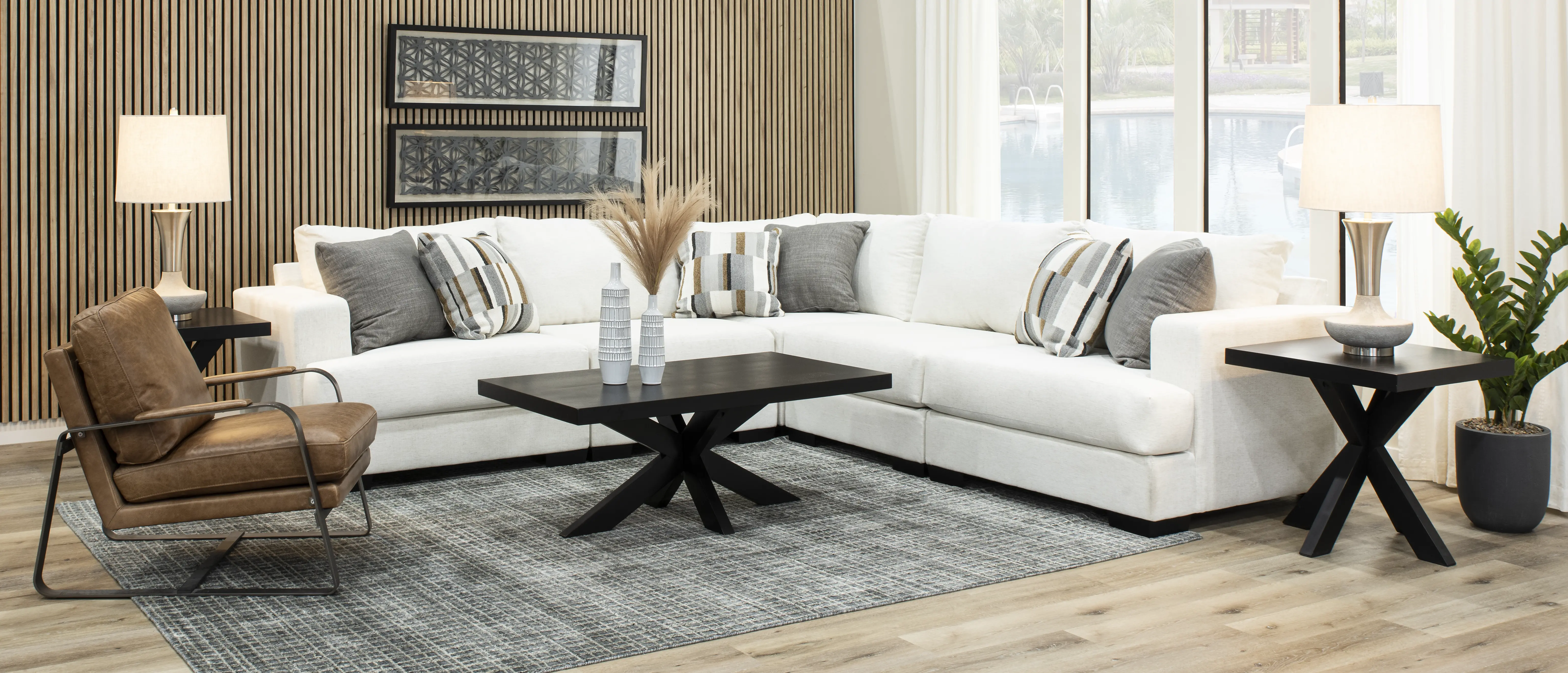5PC HANSEL LAF/ALX2/C/RAF SNOW Hansel White 5 Piece Sectional with Crypton Home Fabric-2