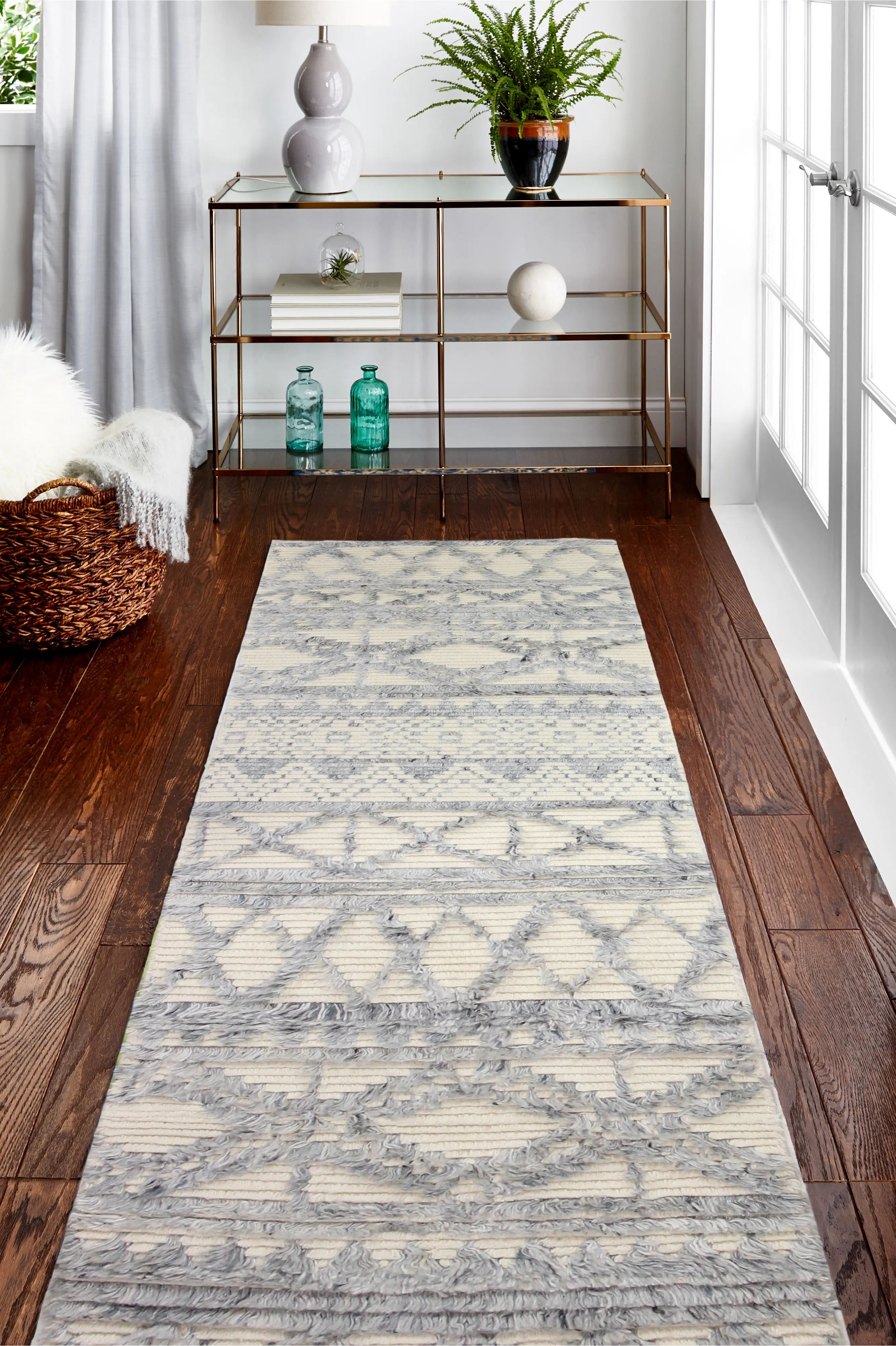 M133-IVBL-2.6X8-BN23 Janie Wool Hand Knotted Blue Runner Rug-3