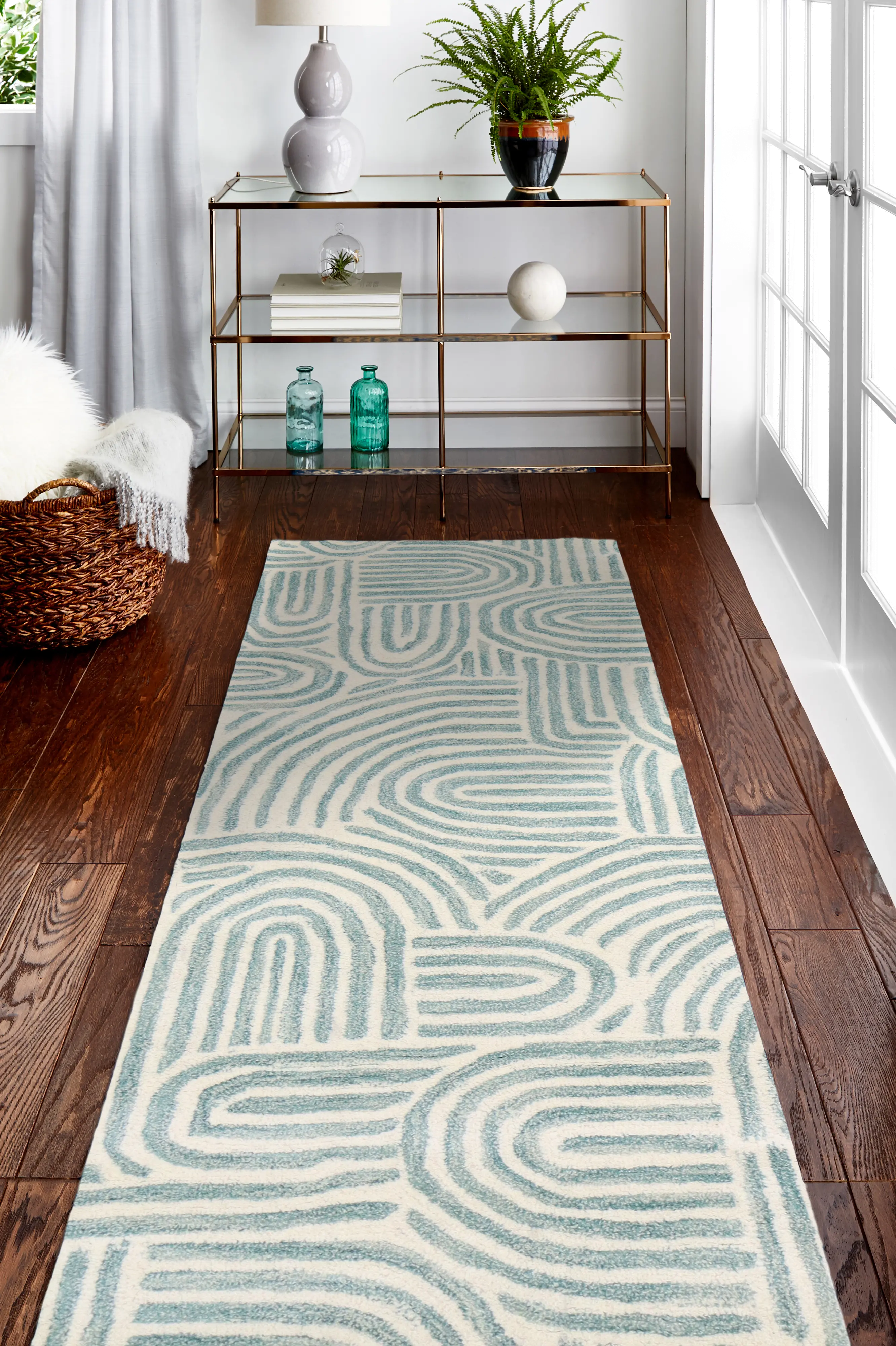 S185-IVTE-2.6X8-ST283 Chelsea Trenton Teal Wool Hand Tufted Runner Rug-1