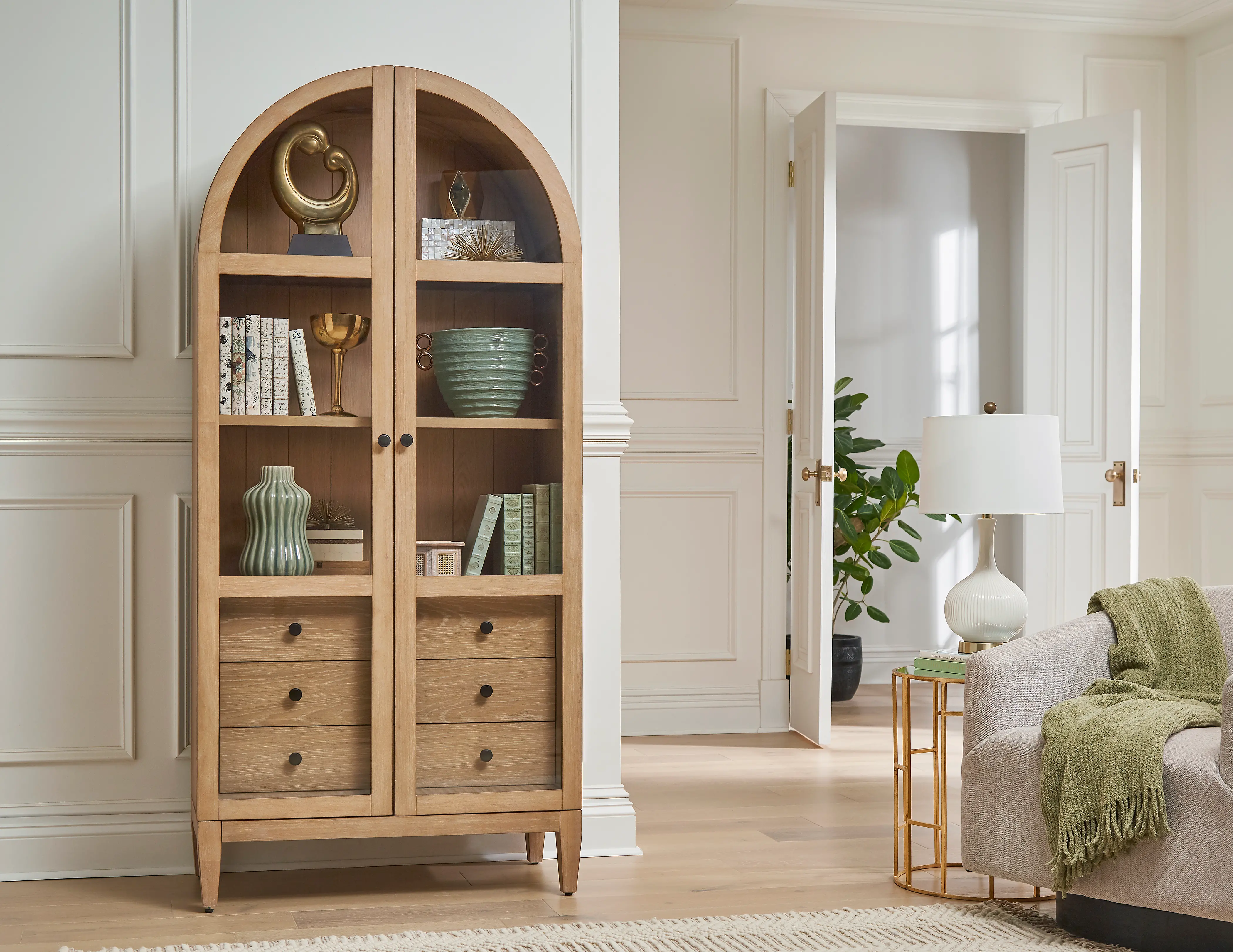 Laurel Natural Oak Arched Display Cabinet-2