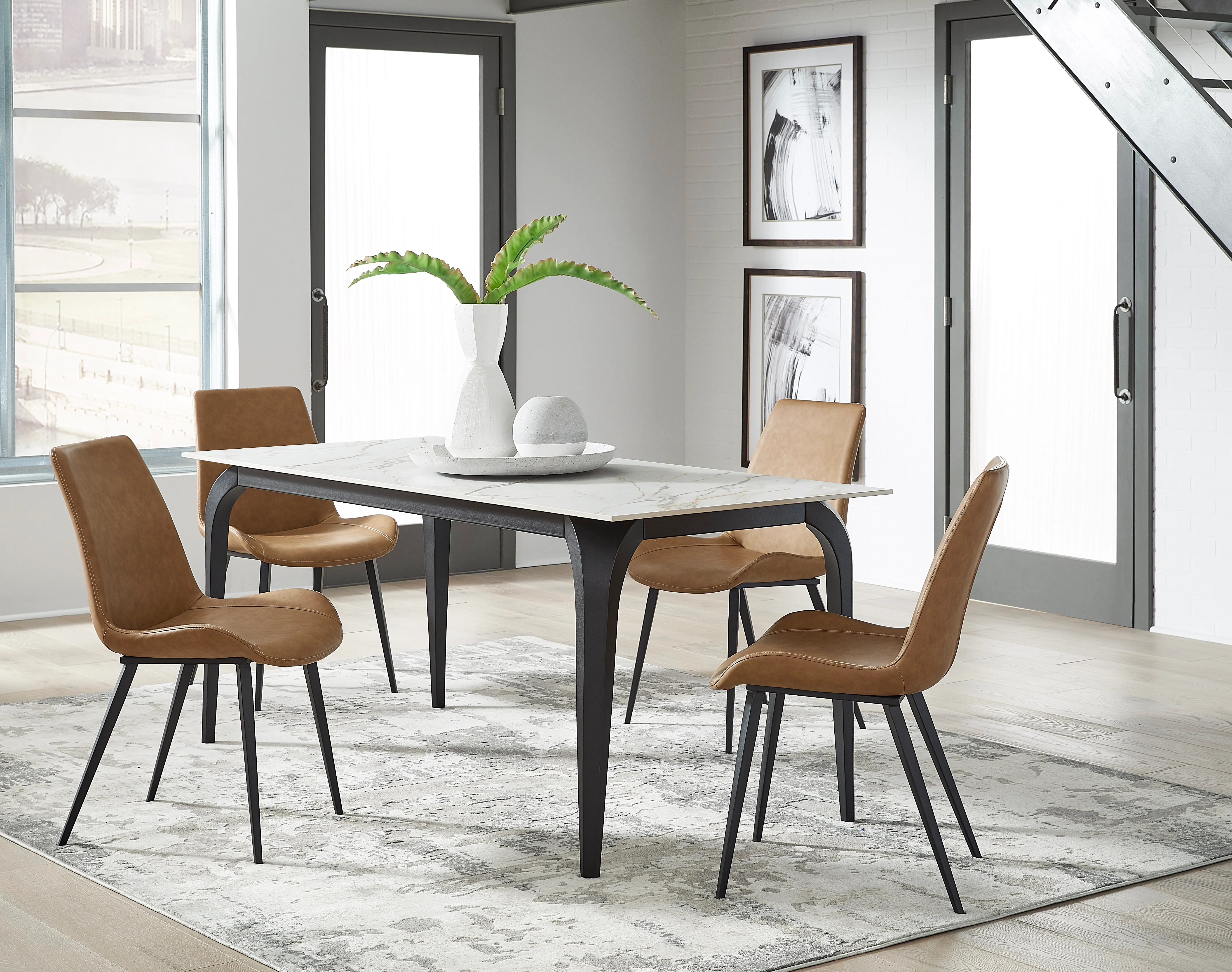 Nicoya White Stone and Metal Dining Table-5