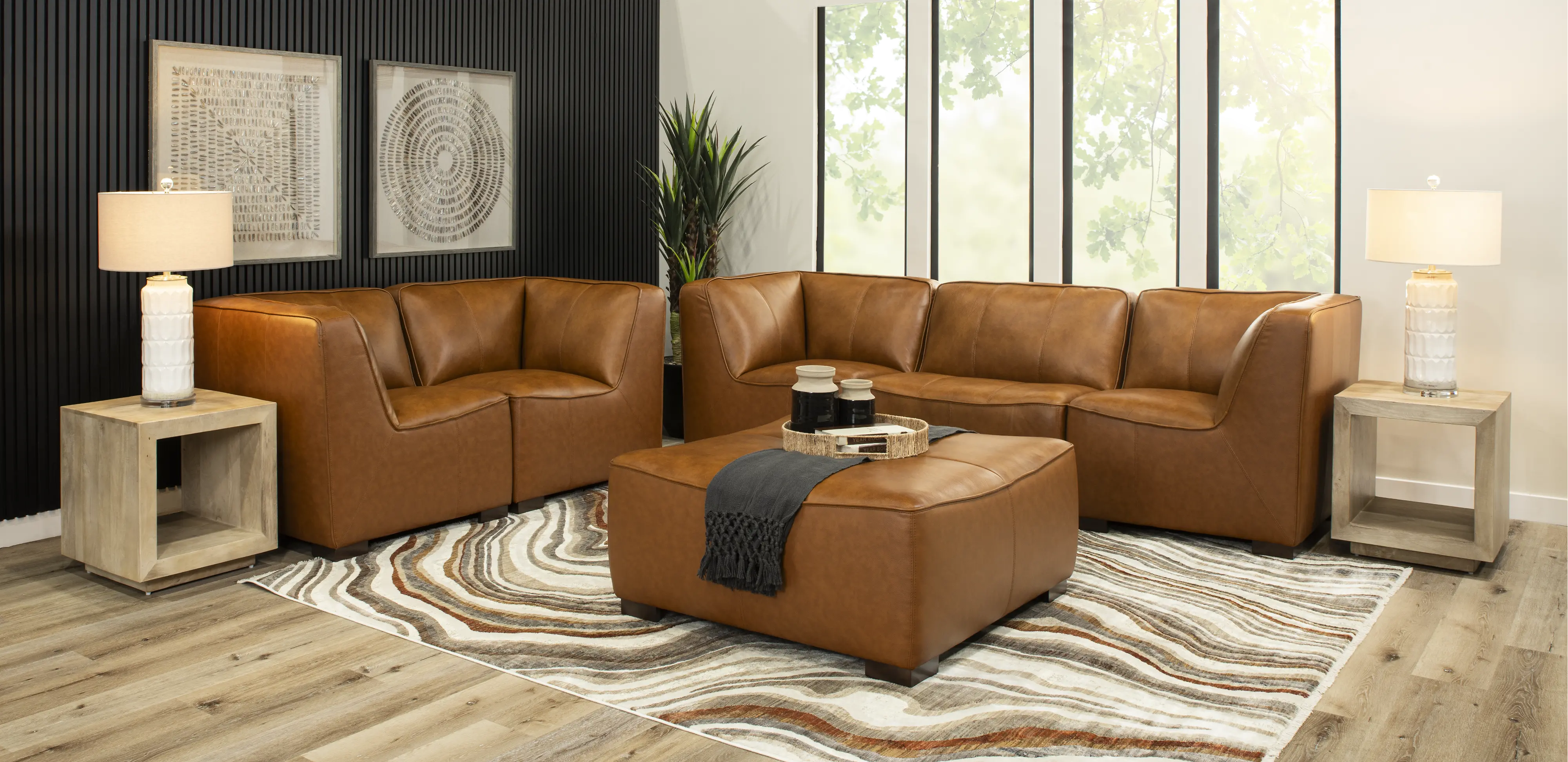 Denver Tobacco Brown Leather Modular Armless Chair-2