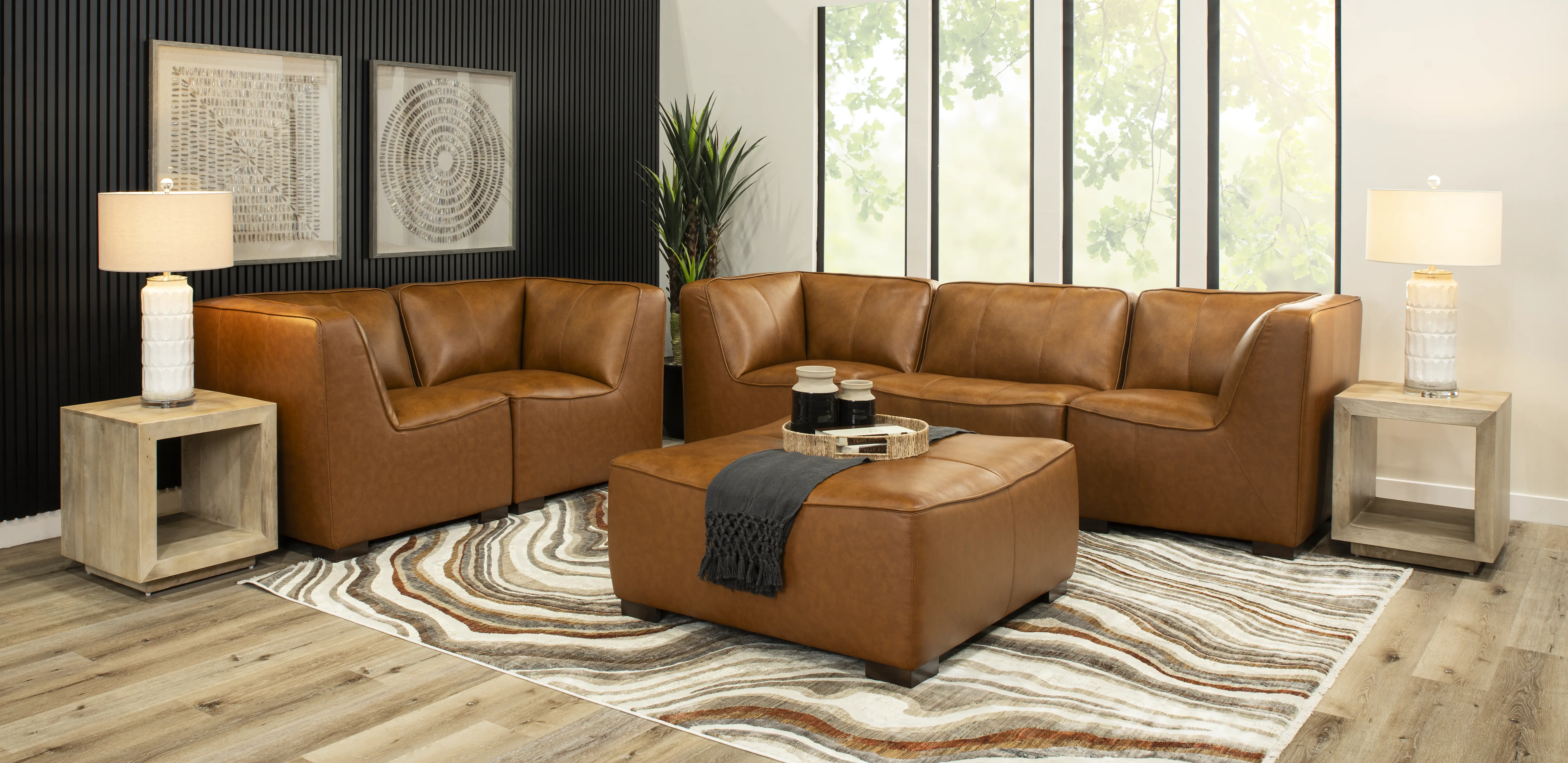 Denver Tobacco Brown Leather Modular Armless Chair-2