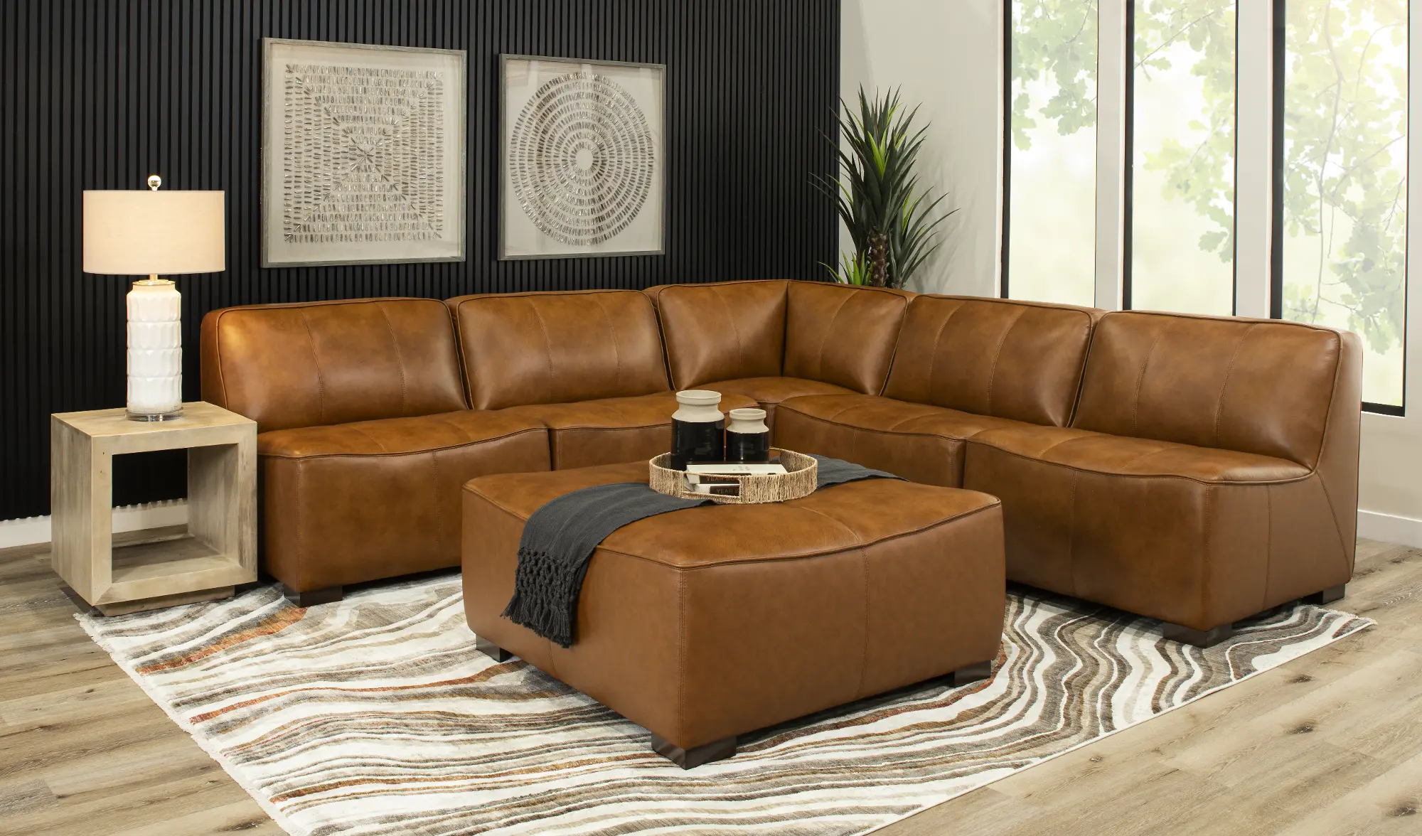tobacco leather couch Denver Tobacco Brown 5 Piece Modular Sectional