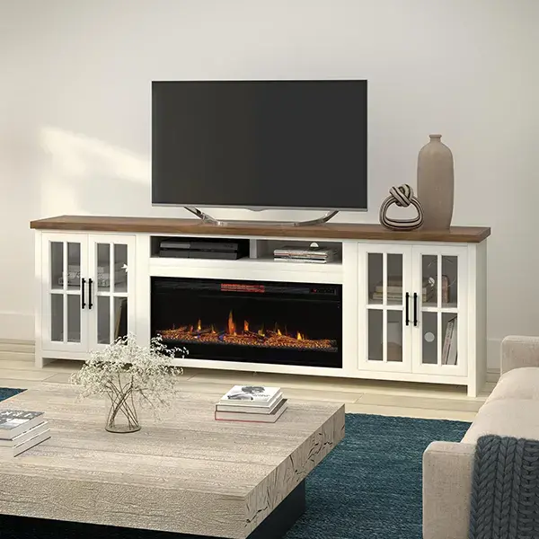 Hampton White Fireplace TV Stand-2