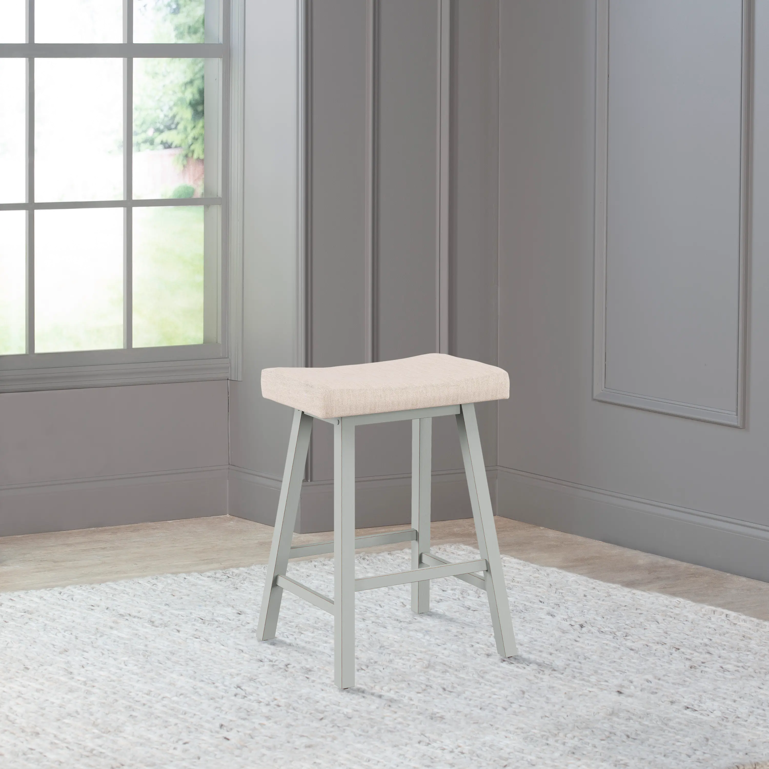 Moreno Blue Wood and Upholstered Backless Counter Height Stool-2