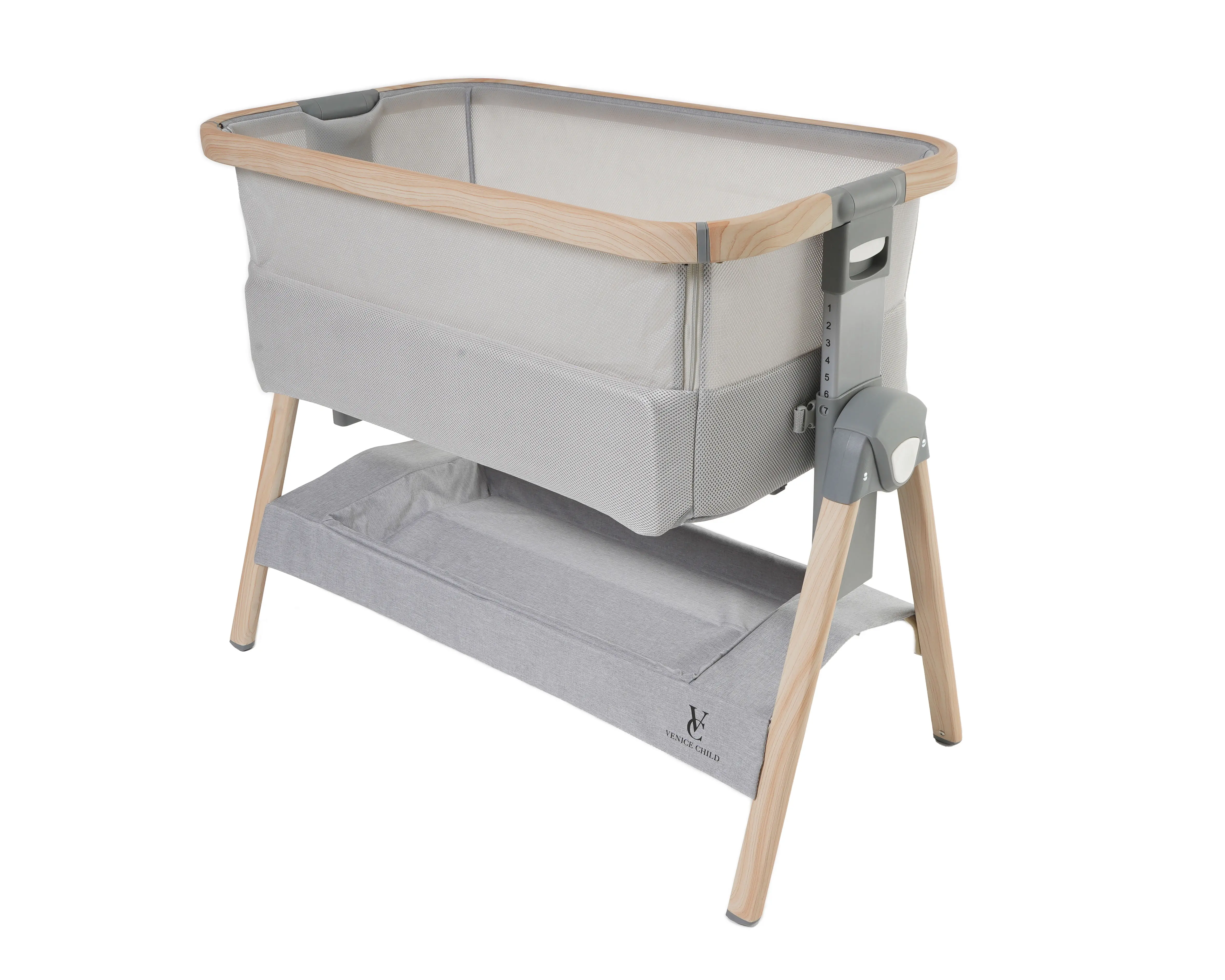 VCHD-CD02W-01 Venice Child California Dreaming Gray Wood Bedside Bassinet-3