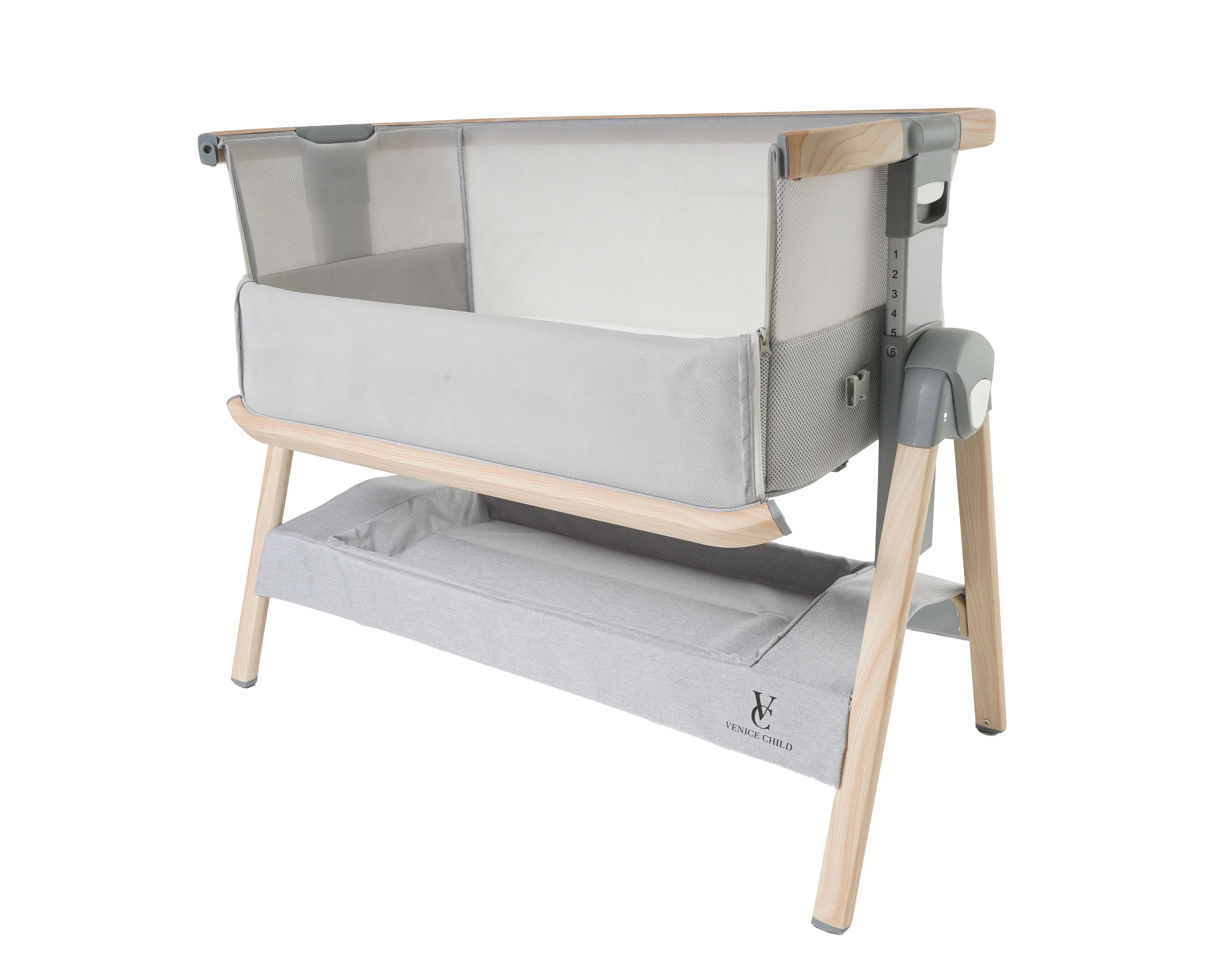 VCHD-CD02W-01 Venice Child California Dreaming Gray Wood Bedside Bassinet-4