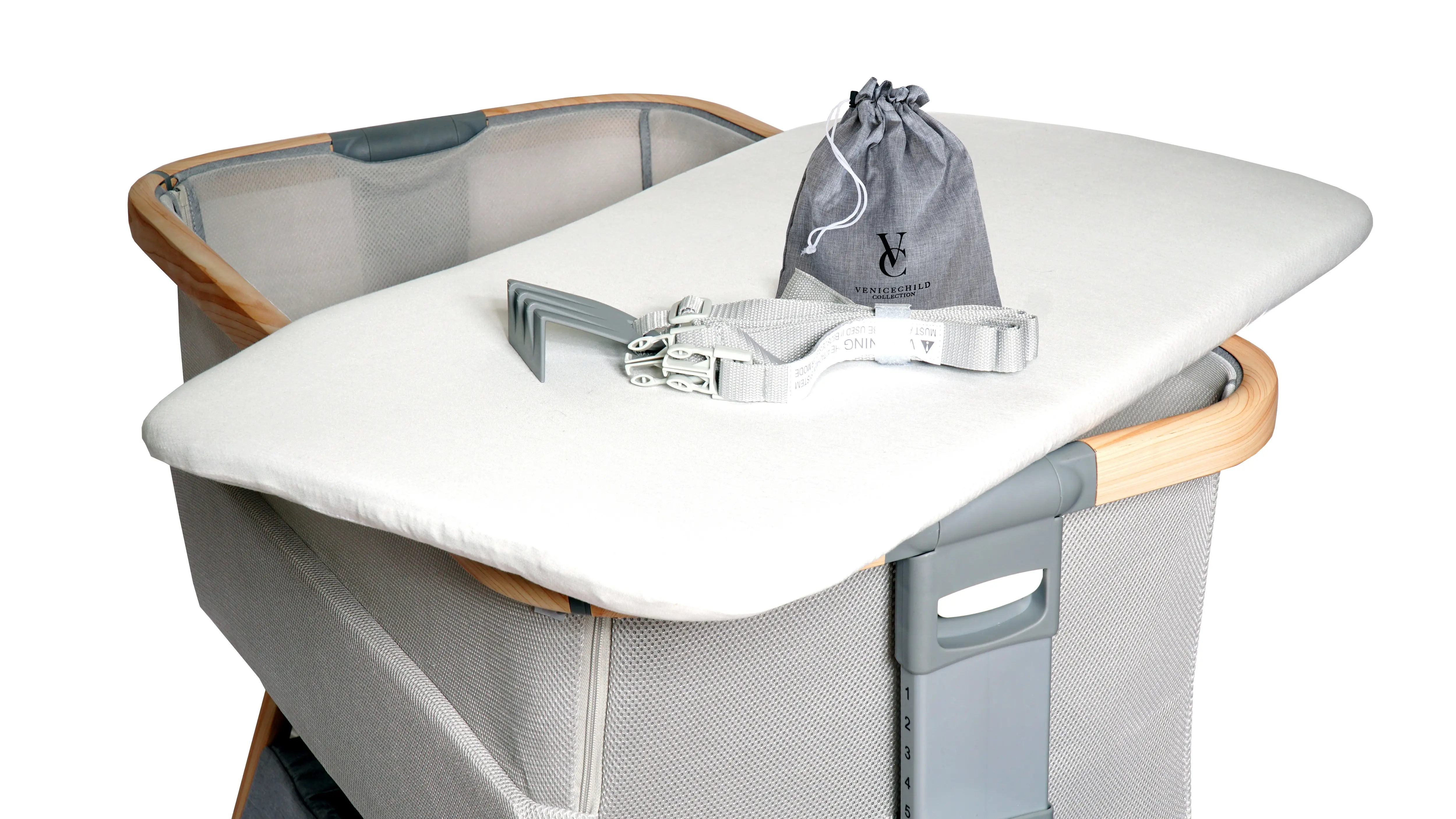 VCHD-CD02W-01 Venice Child California Dreaming Gray Wood Bedside Bassinet-9