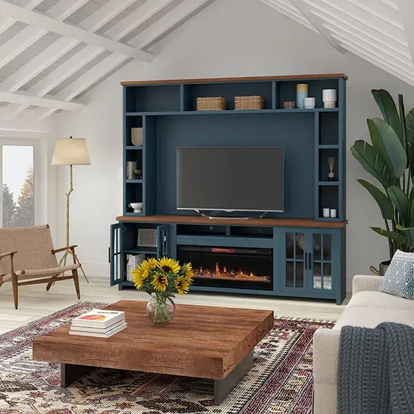 Nantucket Blue Fireplace Entertainment Center-2