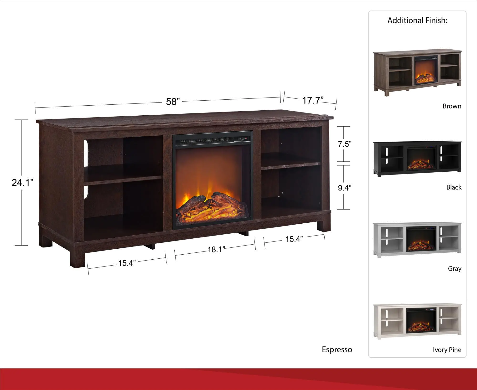 Edgewood Gray 58  Fireplace TV Stand-5