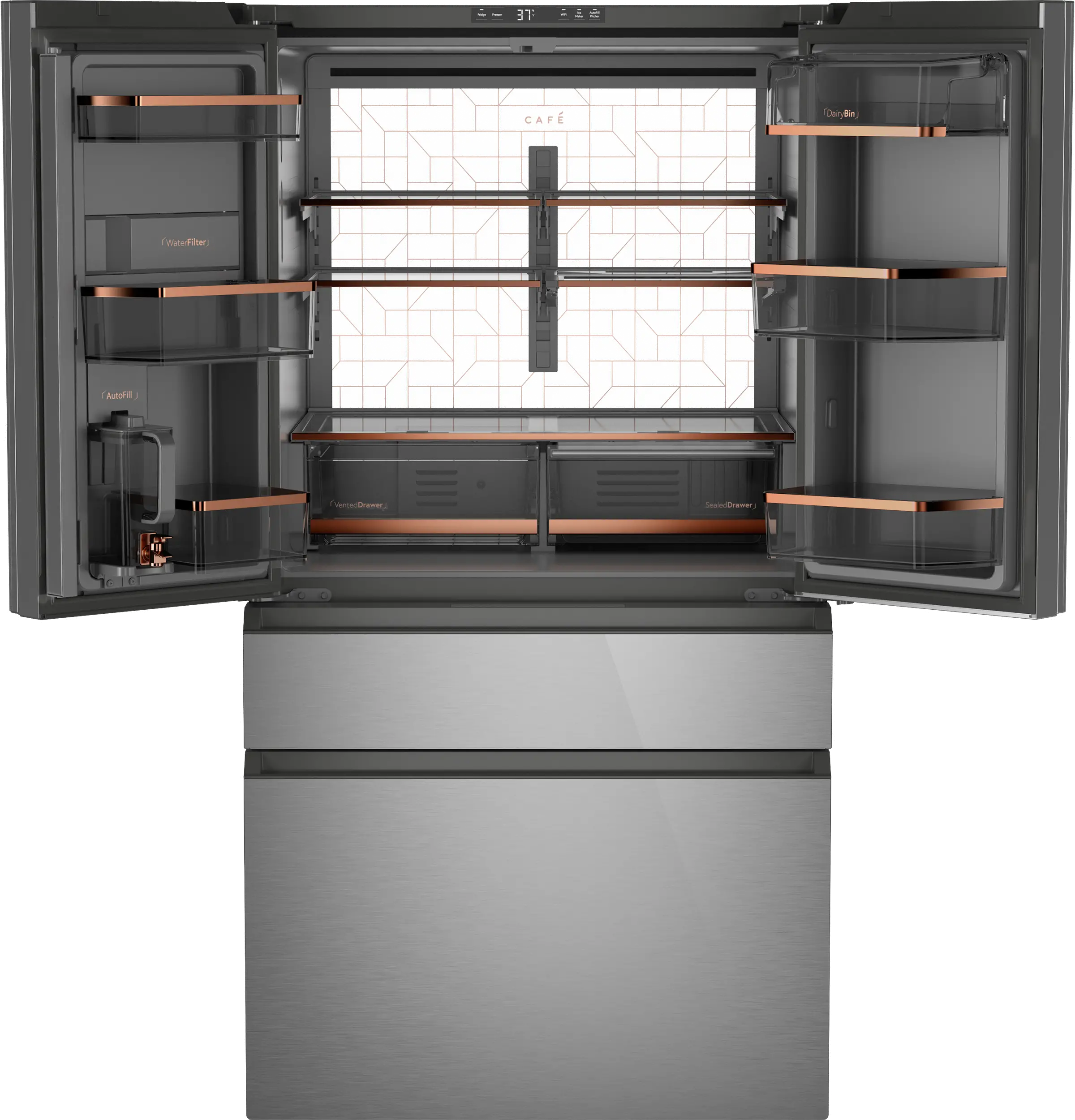 CGE29DM5TS5 GE Cafe 28.7 Cu Ft 4-Door French Door Refrigerator - Platinum Glass-3