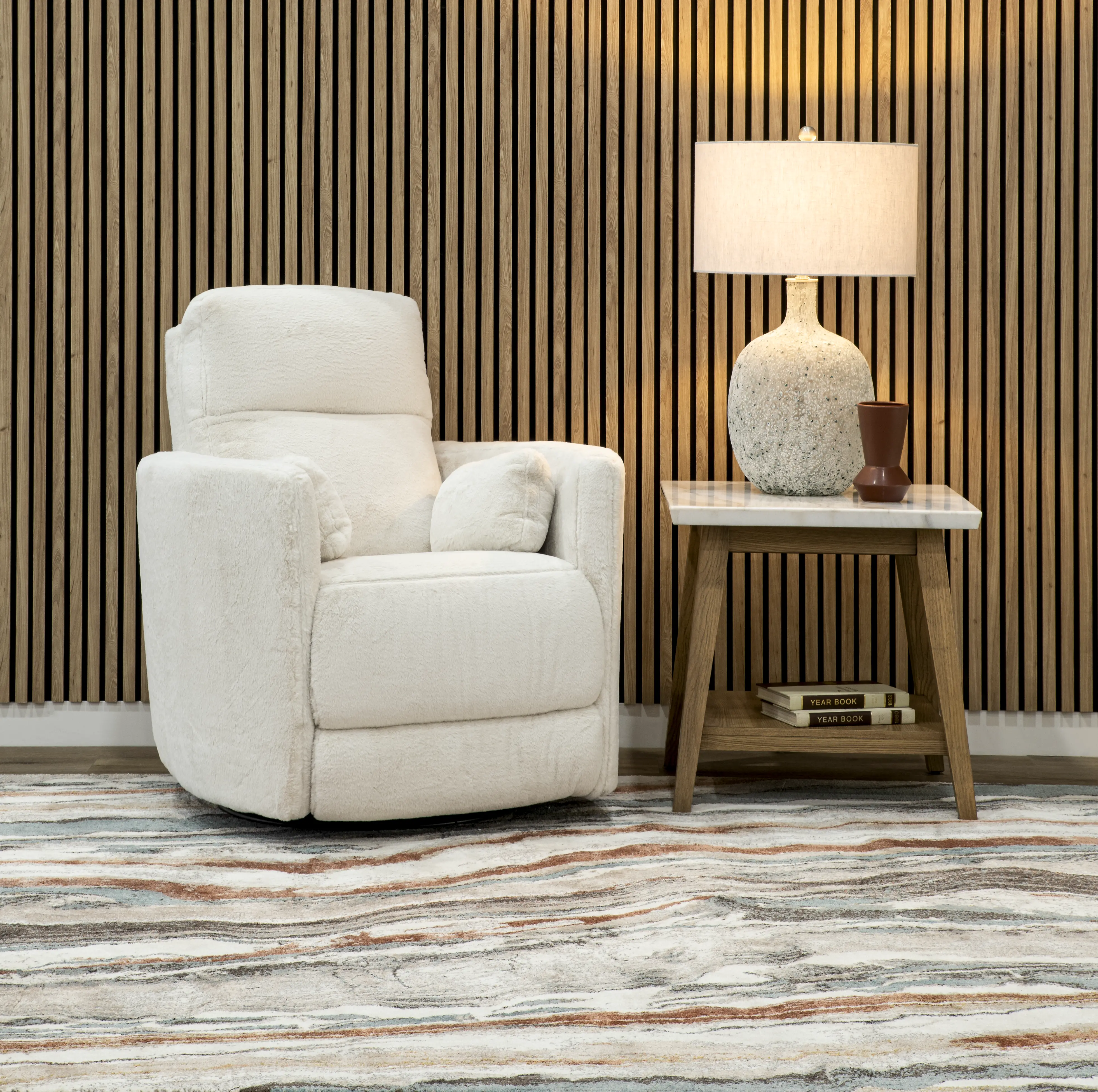 Amelia White Swivel Recliner-2