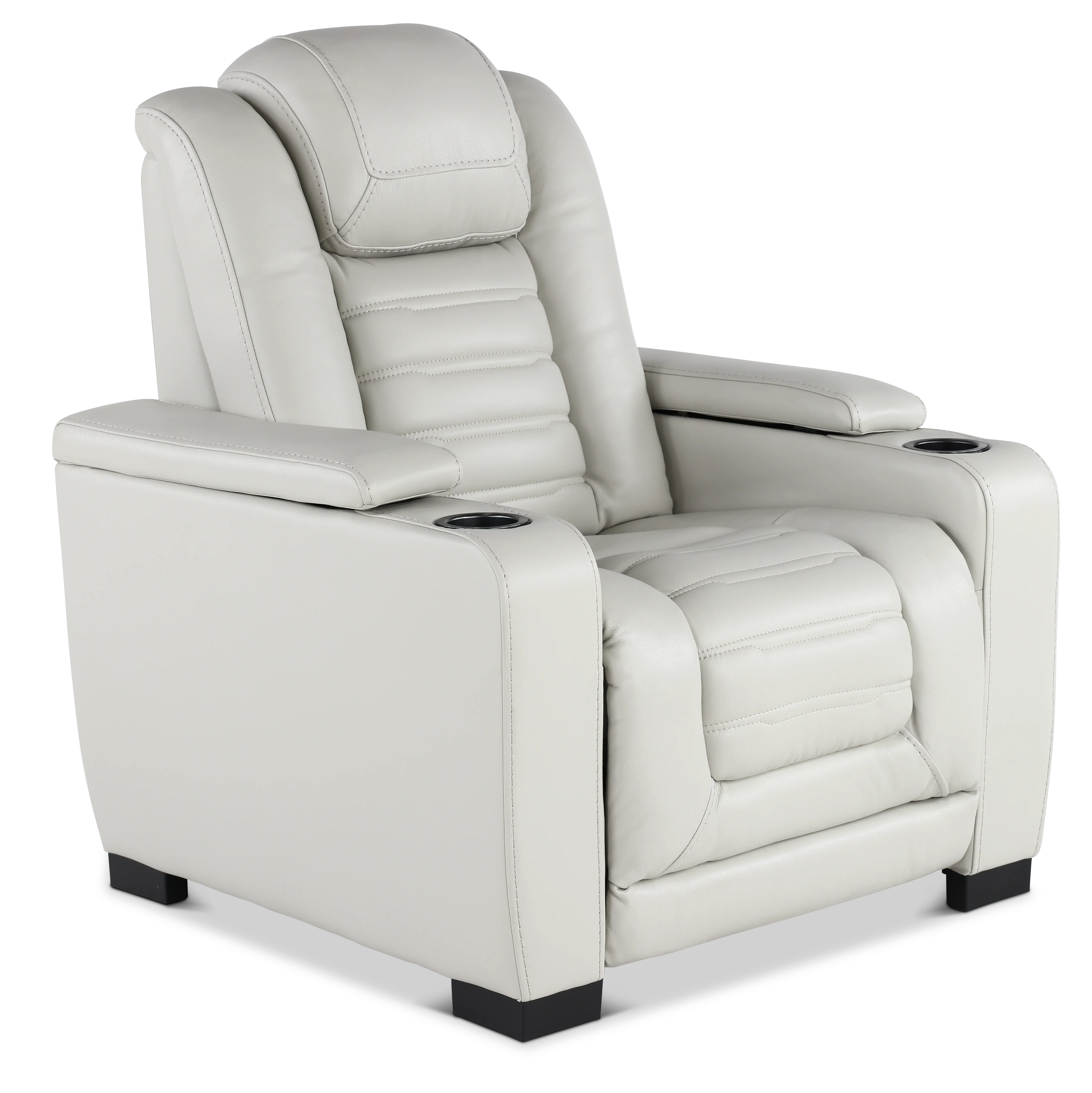 Transformer Light Gray Leather Power Recliner with Power Headrest-1