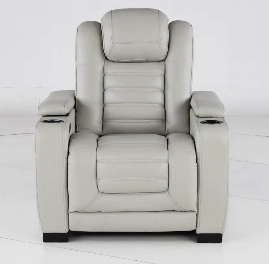 Transformer Light Gray Leather Power Recliner with Power Headrest-10
