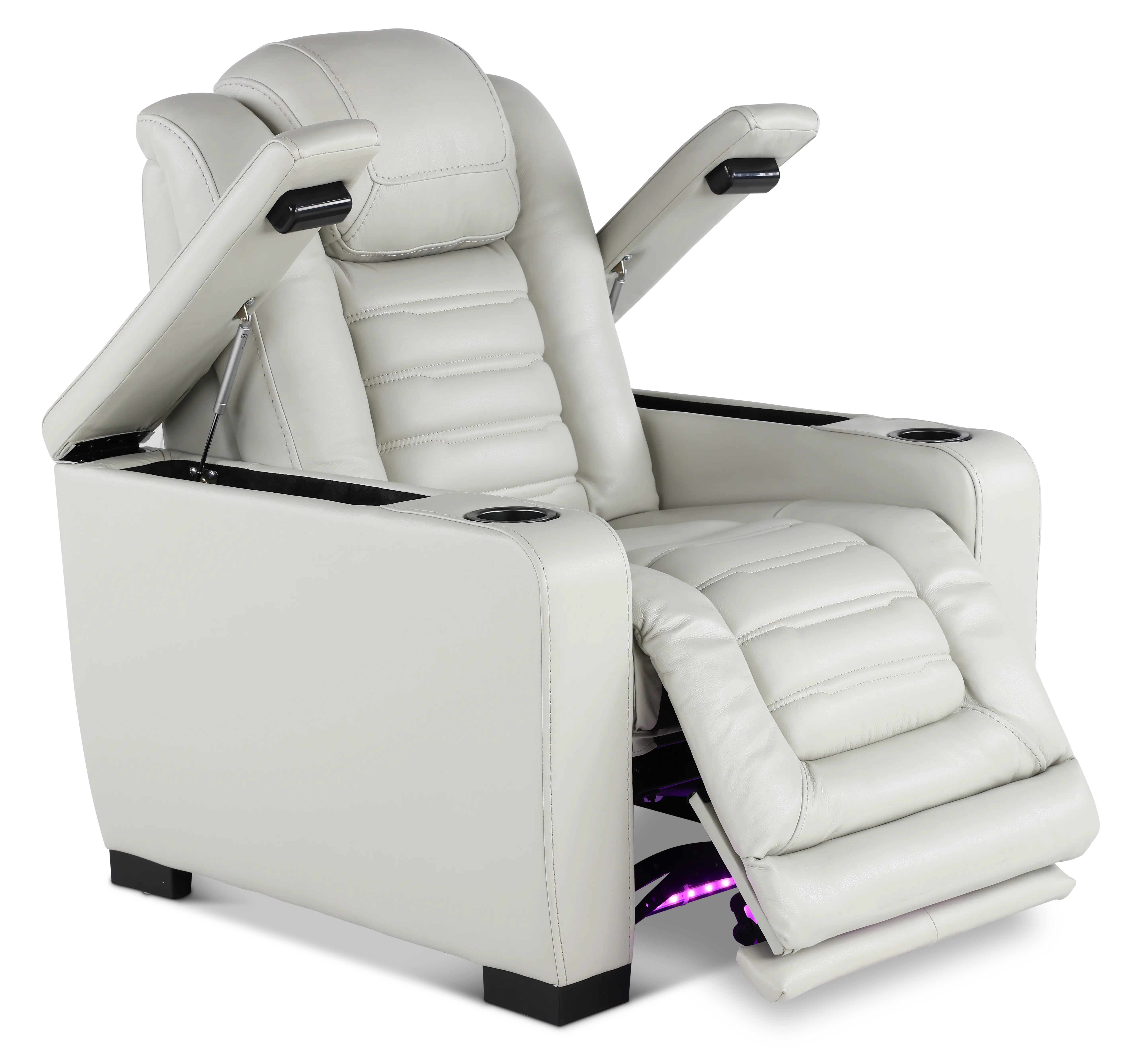 Transformer Light Gray Leather Power Recliner with Power Headrest-5