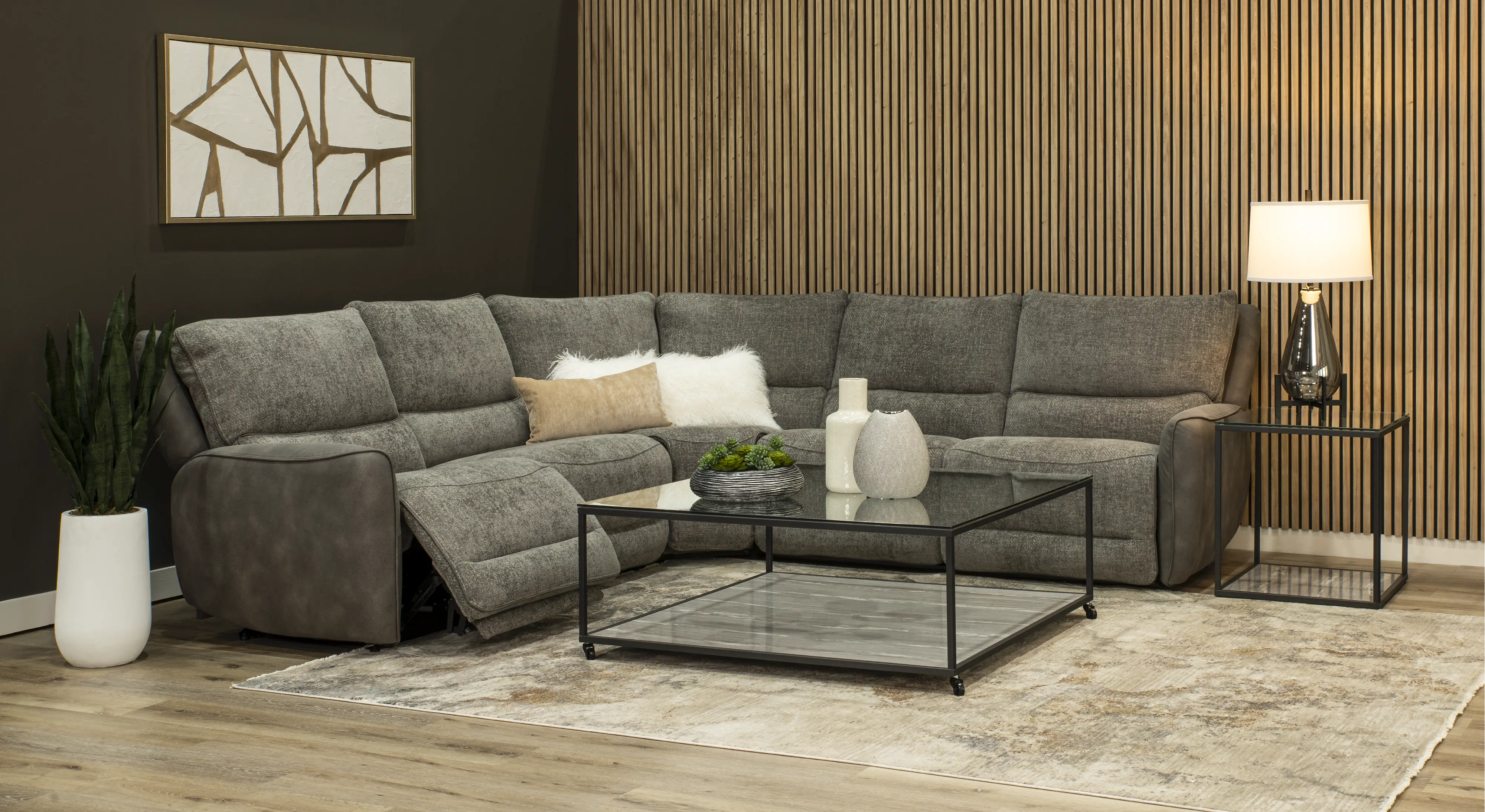 Buffy Brown & Charcoal 5 Piece Power Reclining Sectional-2