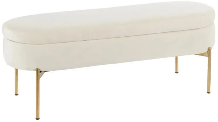 BC-CHLOE STOR AUVCR Glam Cream Velvet Storage Bench with Gold Base - Chloe-1