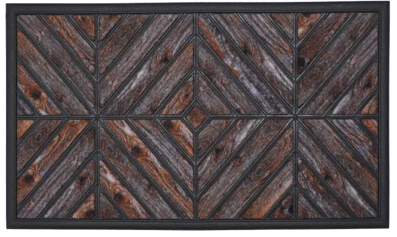 Gray Wood Geometric Doormat