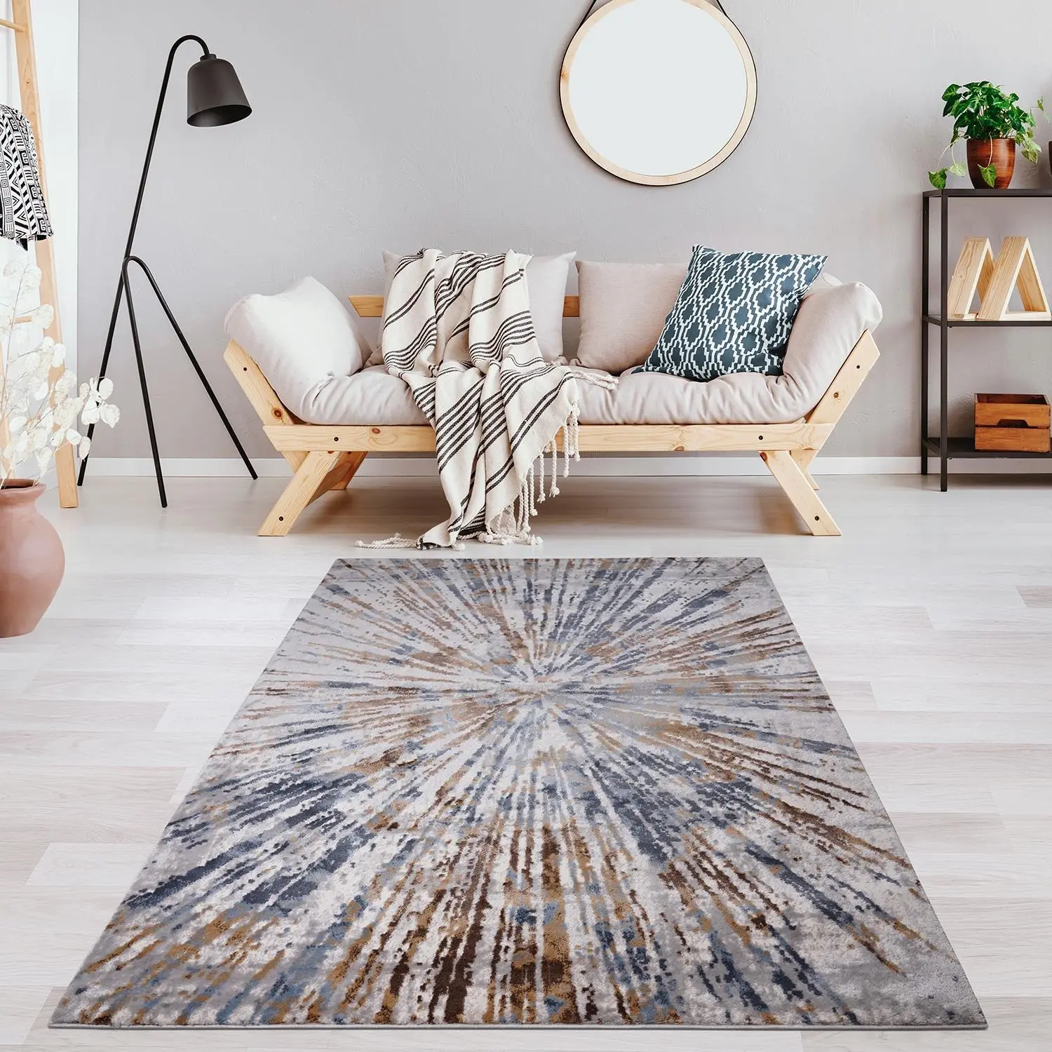 Abington 5 x 8 Abstract Blue Beige Area Rug-2