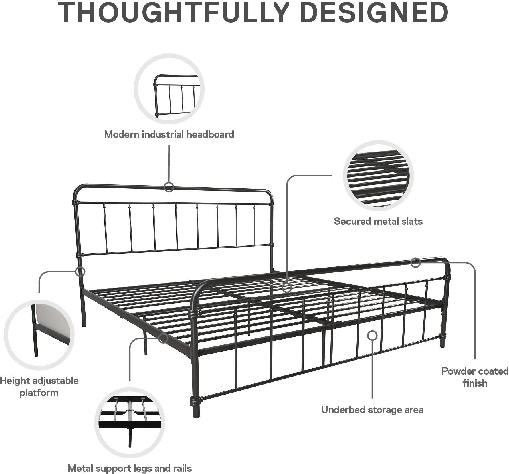 Wallace Black Metal King Platform Bed-6