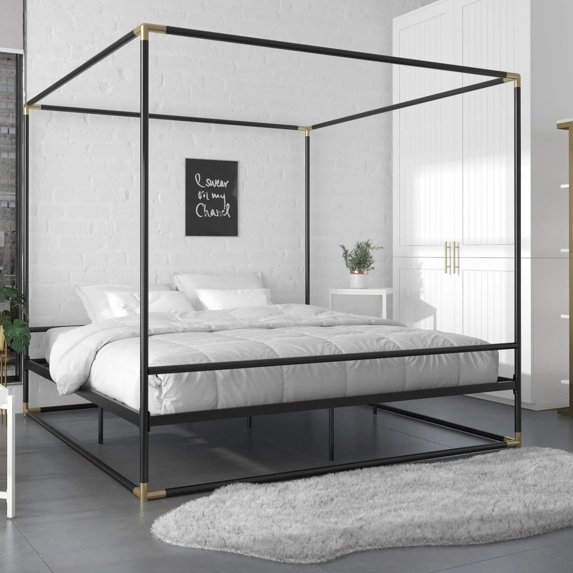 Celeste Canopy Black and Gold King Canopy Bed-2