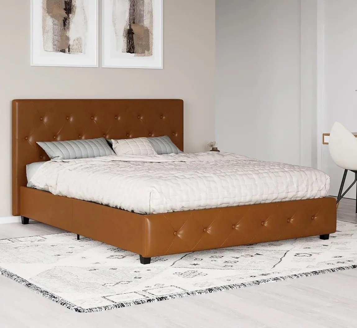 Dana Camel Upholstered King Platform Bed-2