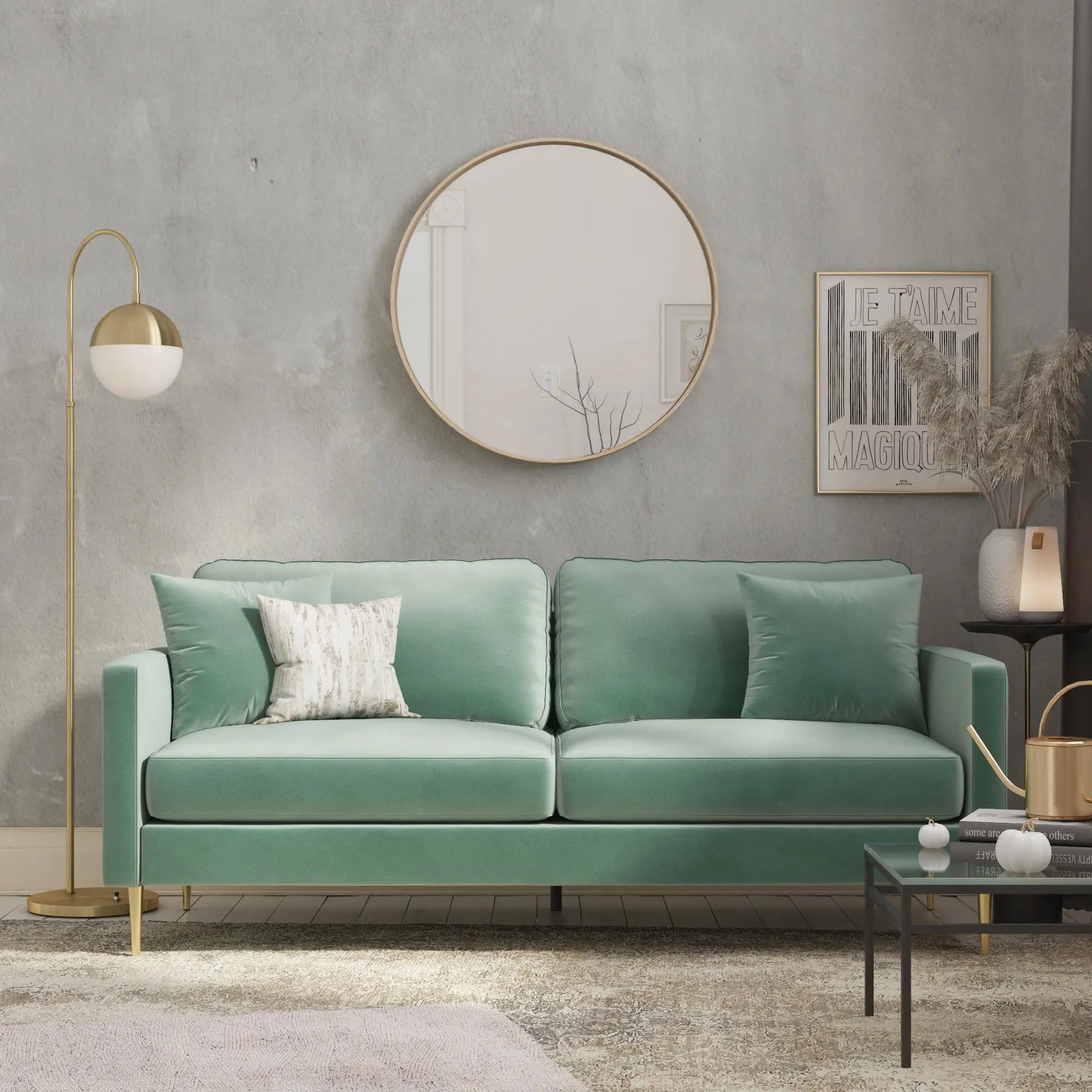 Highland Green Velvet Sofa-2