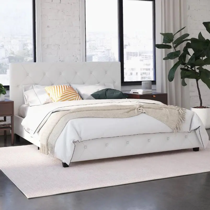 Dana White Upholstered King Platform Bed-2