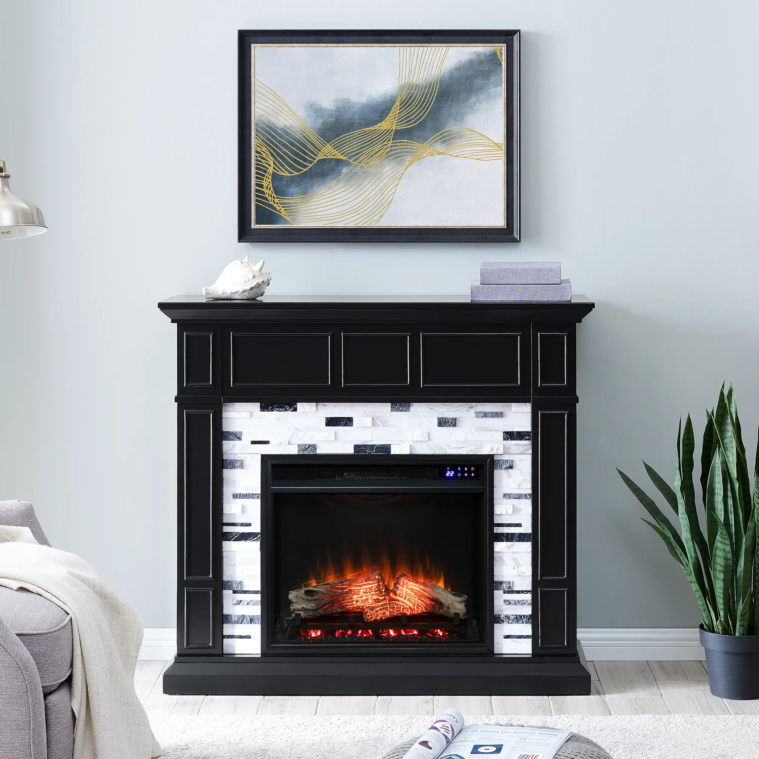 FR1080859 Drovling Black & Marble Touch Screen Electric Fireplace-2
