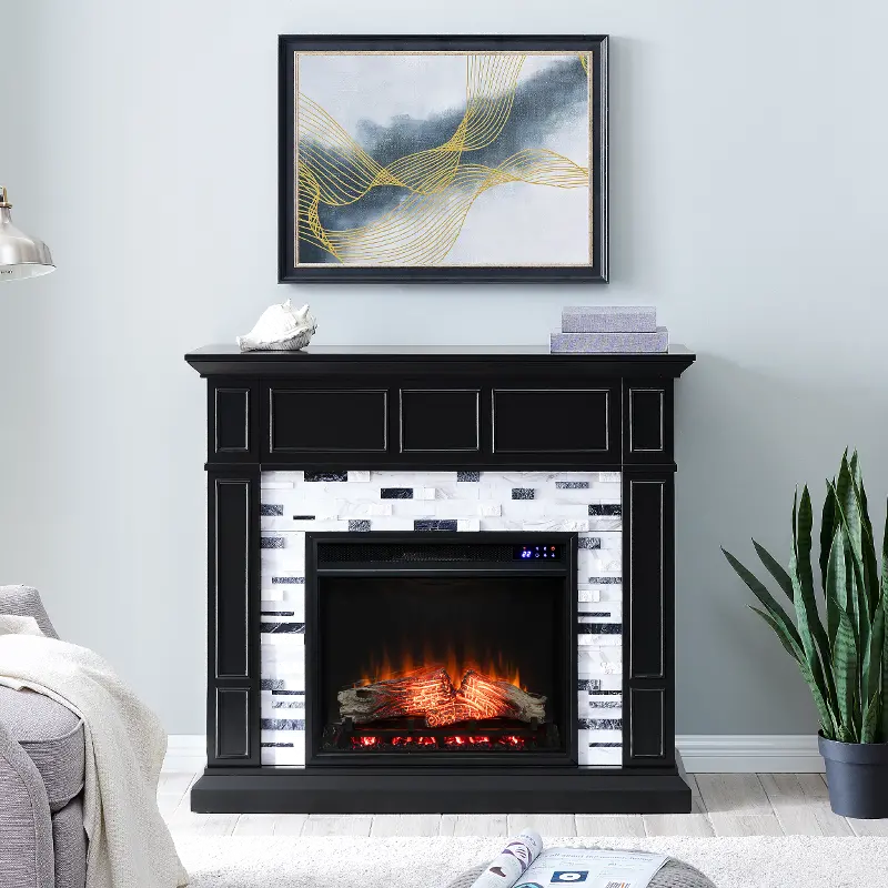 Drovling Black & Marble Touch Screen Electric Fireplace