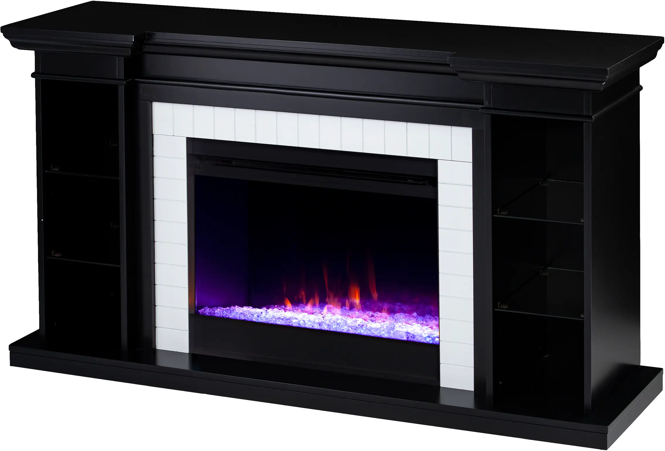 FC1225159 Henstinger Black Color Changing Fireplace Bookcase Mantel-1