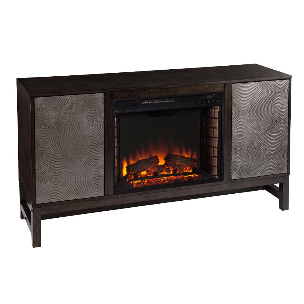 Lannington Brown & Silver Electric Fireplace Mantel
