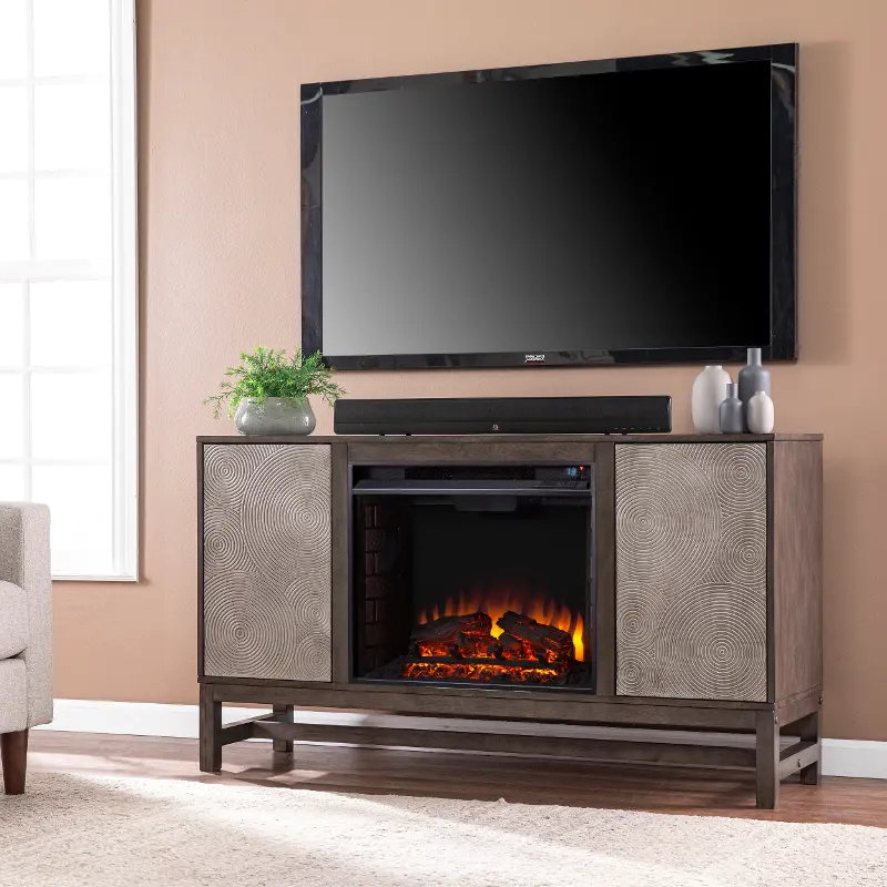Lannington Brown & Silver Electric Fireplace Mantel