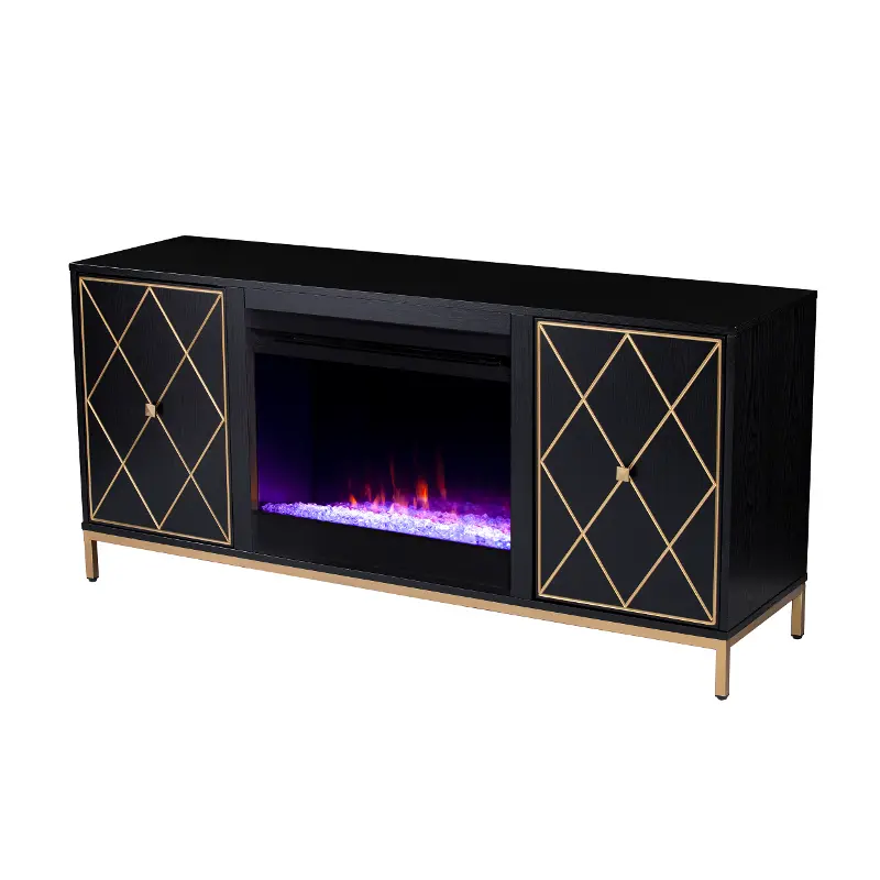 Marradi Black & Gold Color Changing Fireplace TV Stand