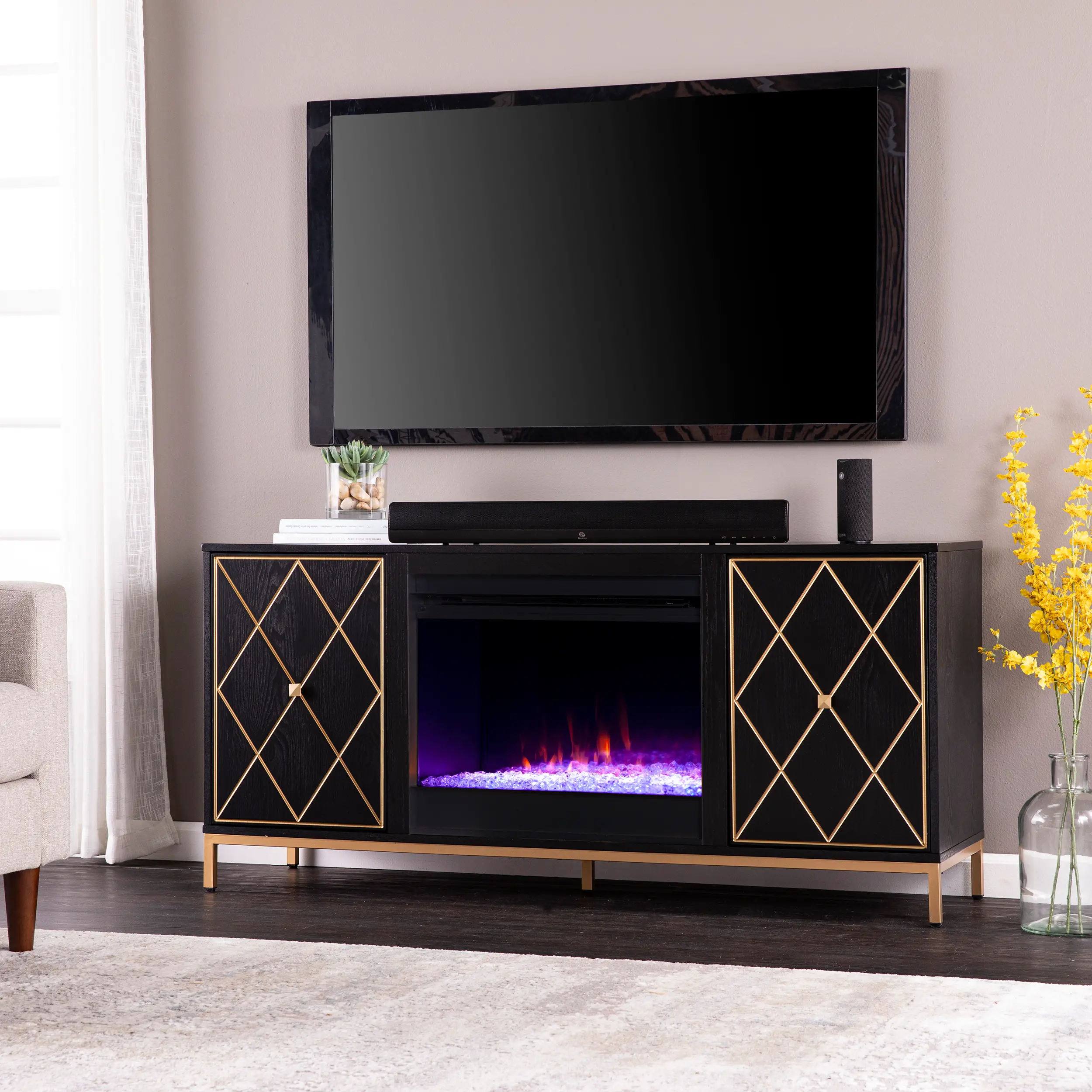 FC1111956 Marradi Black and Gold Fireplace TV Stand-2