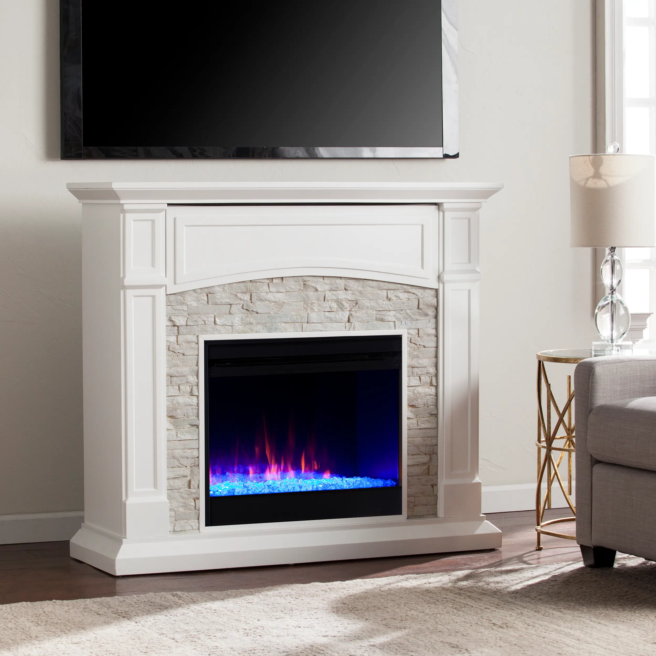 FC9362 Seneca White Color Changing Fireplace Mantel-2