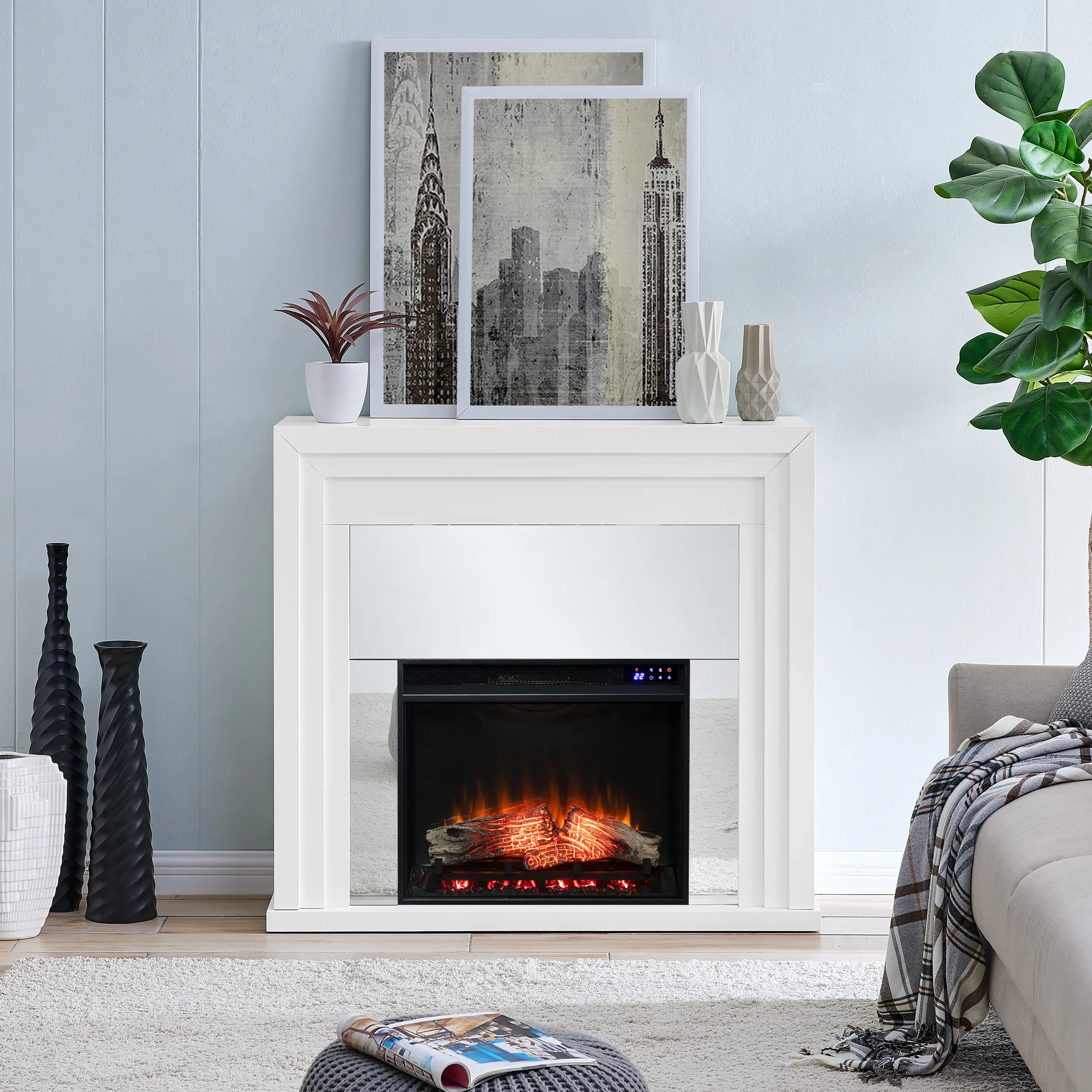 FR1009659 Stadderly White Mirrored Touch Screen Electric Fireplace-2