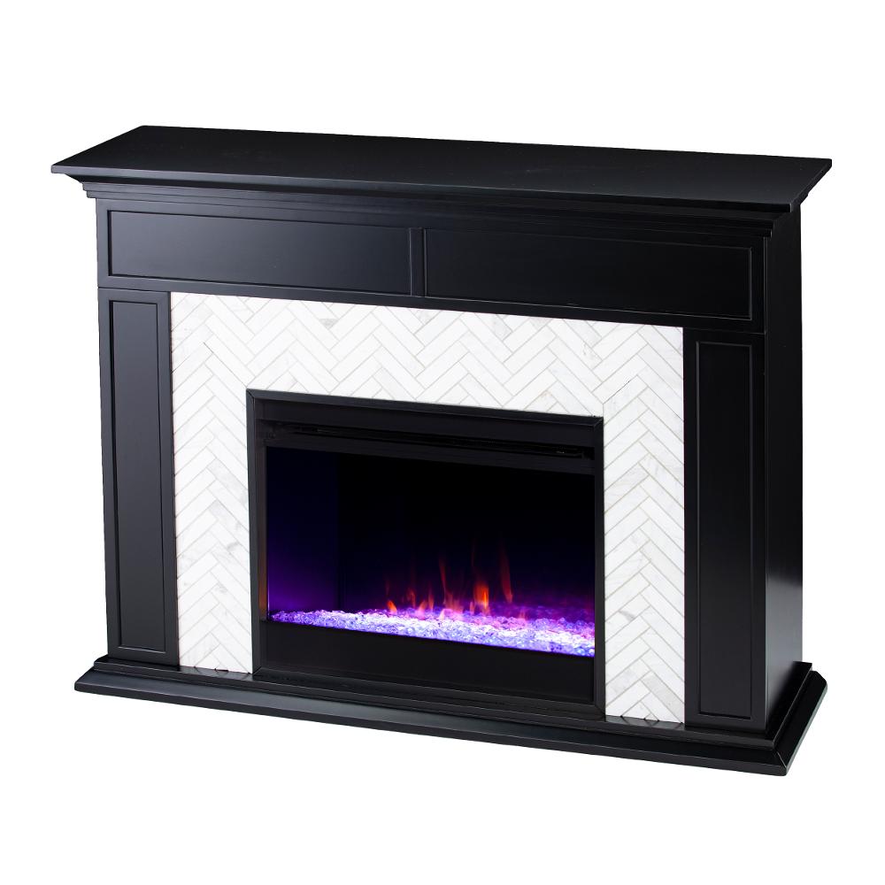 Torlington Black Marble Tiled Color Changing Fireplace