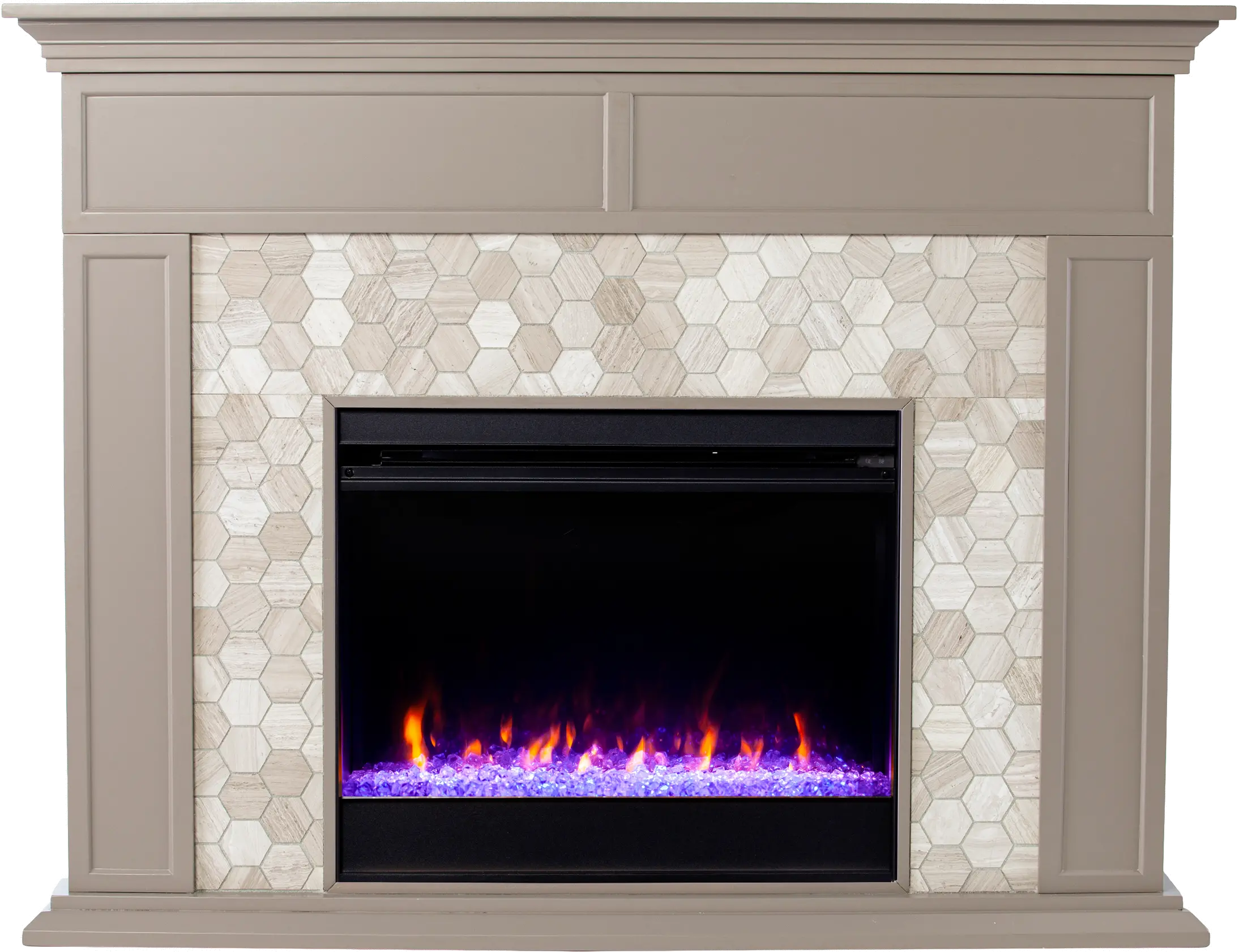 FC1225459 Torlington Gray Marble Tiled Color Changing Fireplace-1