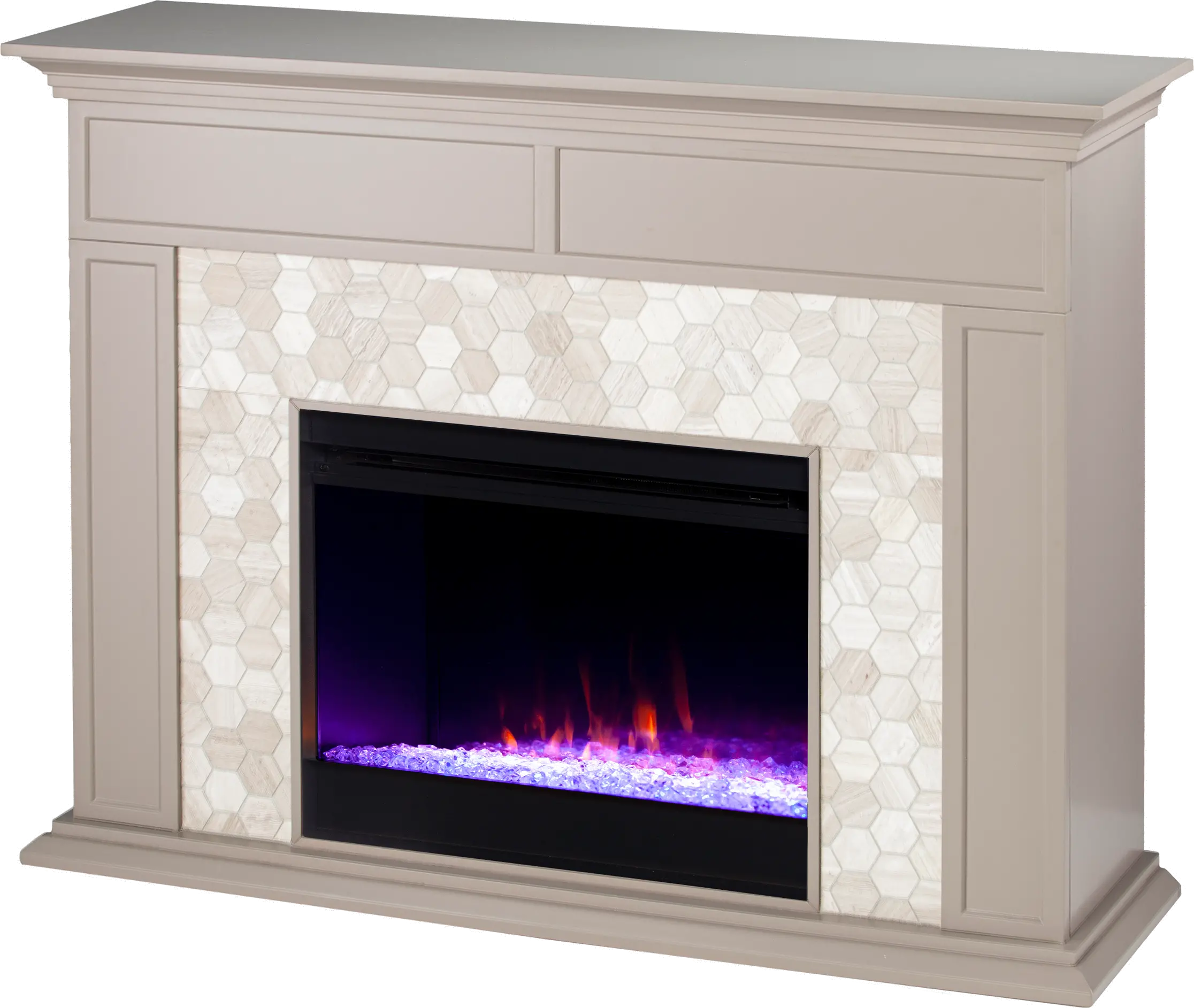 FC1225459 Torlington Gray Marble Tiled Color Changing Fireplace-3