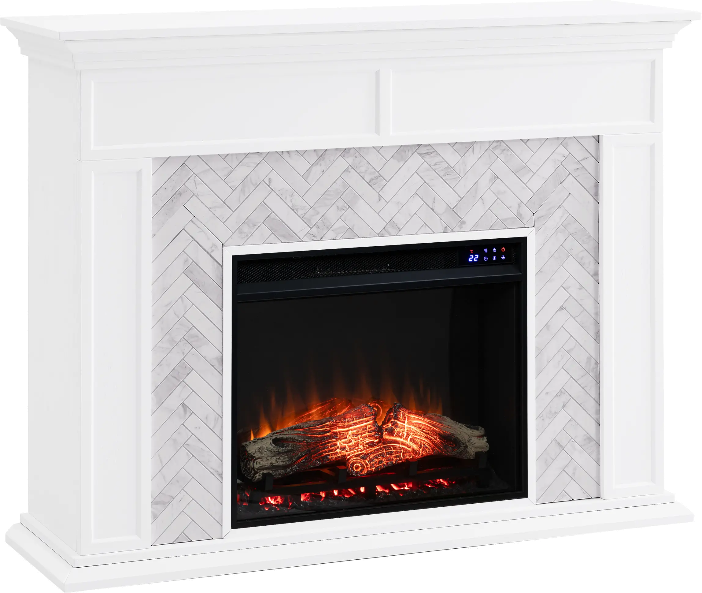 FR1009359 Torlington White Marble Tiled Touch Screen Electric Fireplace-1